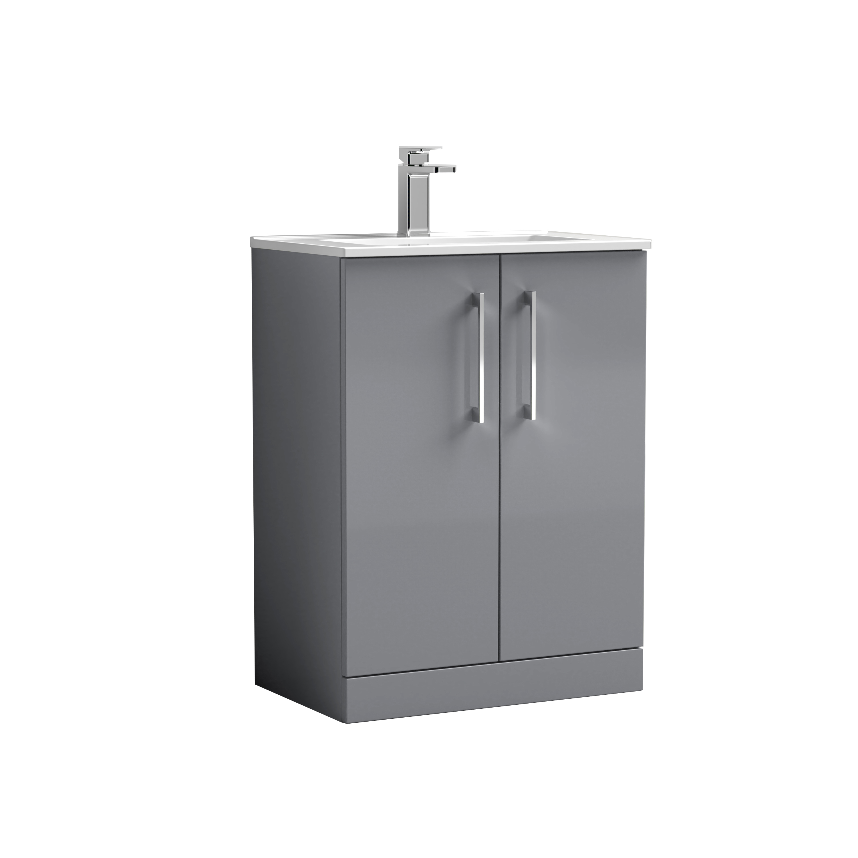 Nuie Arno Satin Grey 600mm Floor Standing 2 Door Vanity Unit and Basin ARN2203B