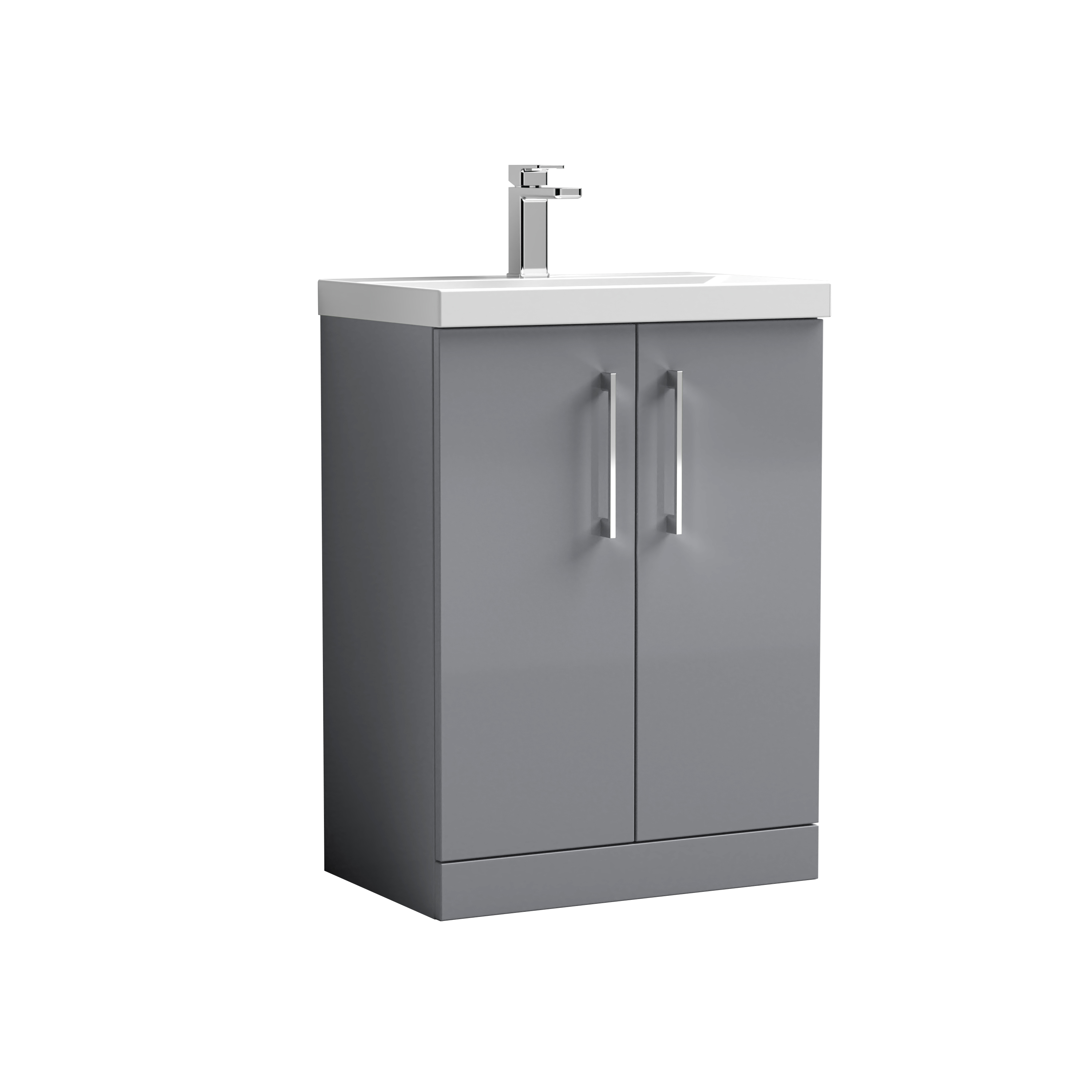 Nuie Arno Satin Grey 600mm Floor Standing 2 Door Vanity Unit and Thin Edge Basin ARN2203D