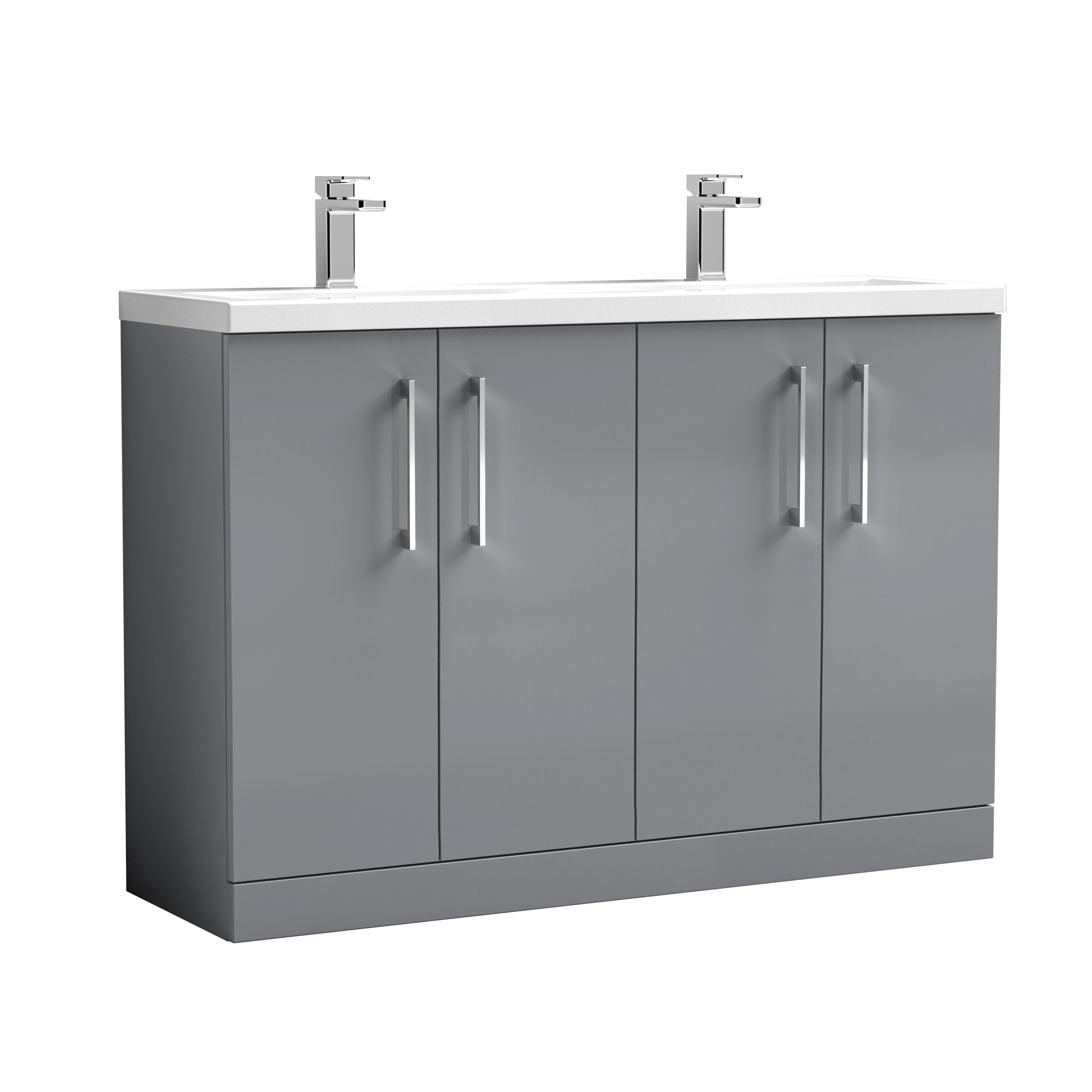 Nuie Arno Satin Grey 1200mm Floor Standing 4 Door Vanity Unit and Double Basin ARN2203F