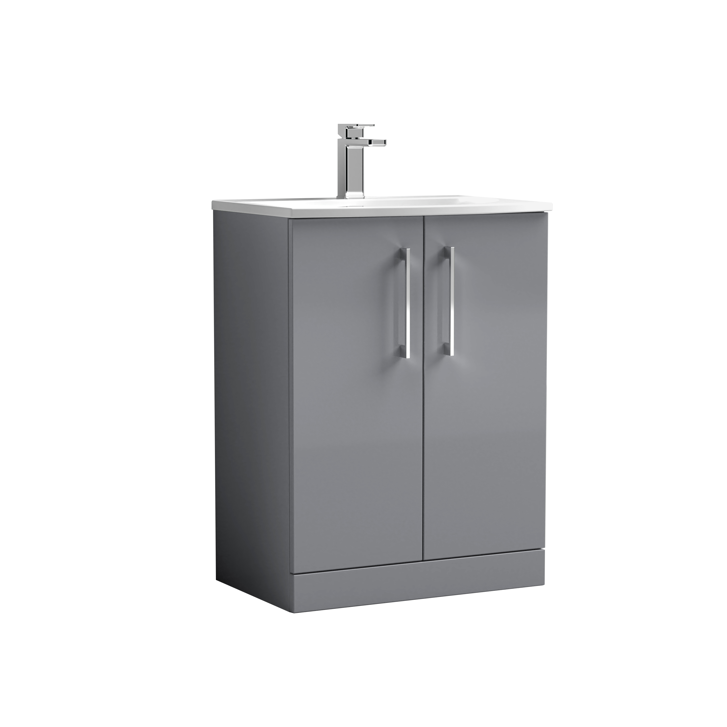 Nuie Arno Satin Grey 600mm Floor Standing 2 Door Vanity Unit and Curved Basin ARN2203G