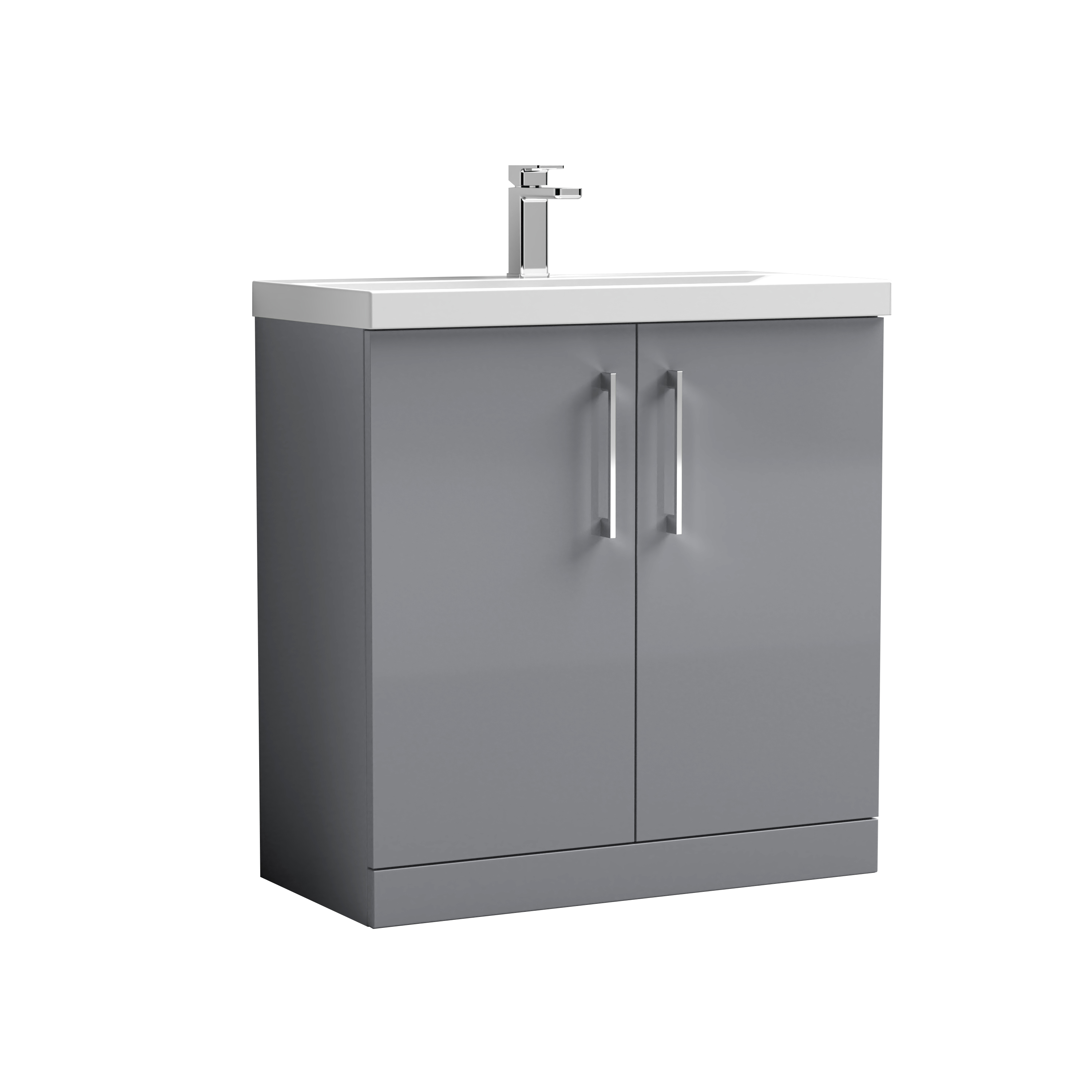 Nuie Arno Satin Grey 800mm Floor Standing 2 Door Vanity Unit and Thin Edge Basin ARN2205D