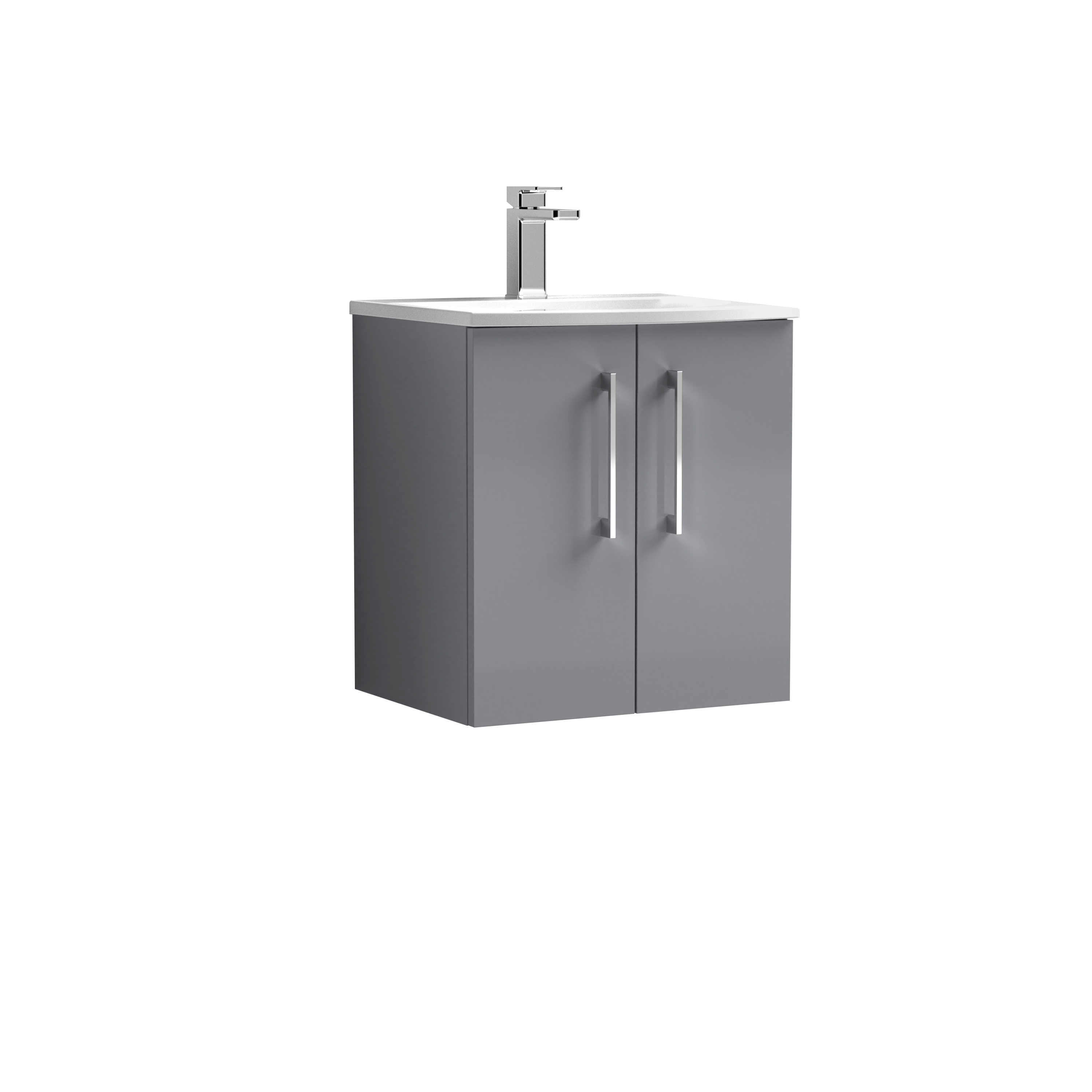 Nuie Arno Satin Grey 500mm Wall Hung 2 Door Vanity Unit and Curved Basin ARN2221G