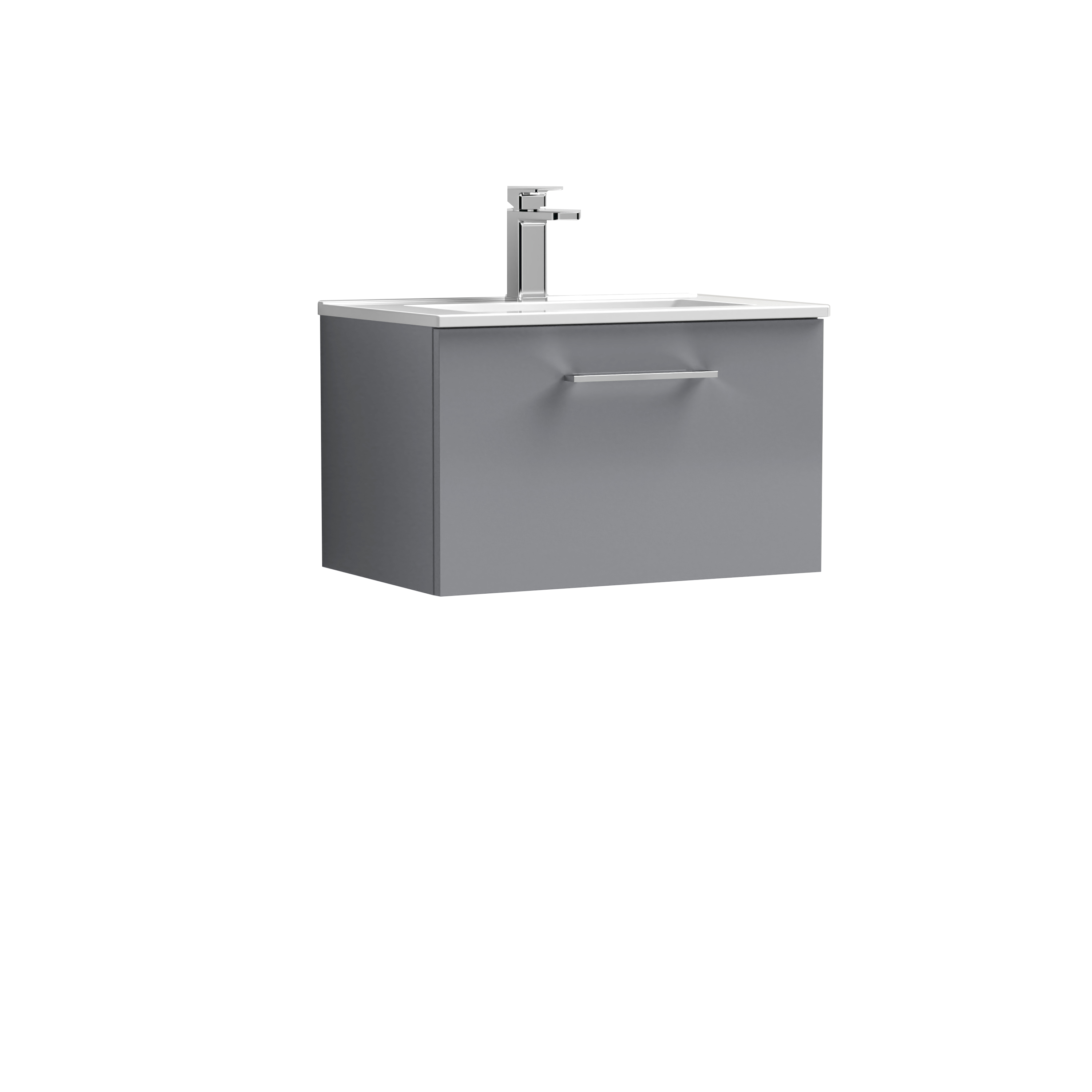 Nuie Arno Satin Grey 600mm Wall Hung 1 Drawer Vanity Unit and Minimalist Basin ARN2222B