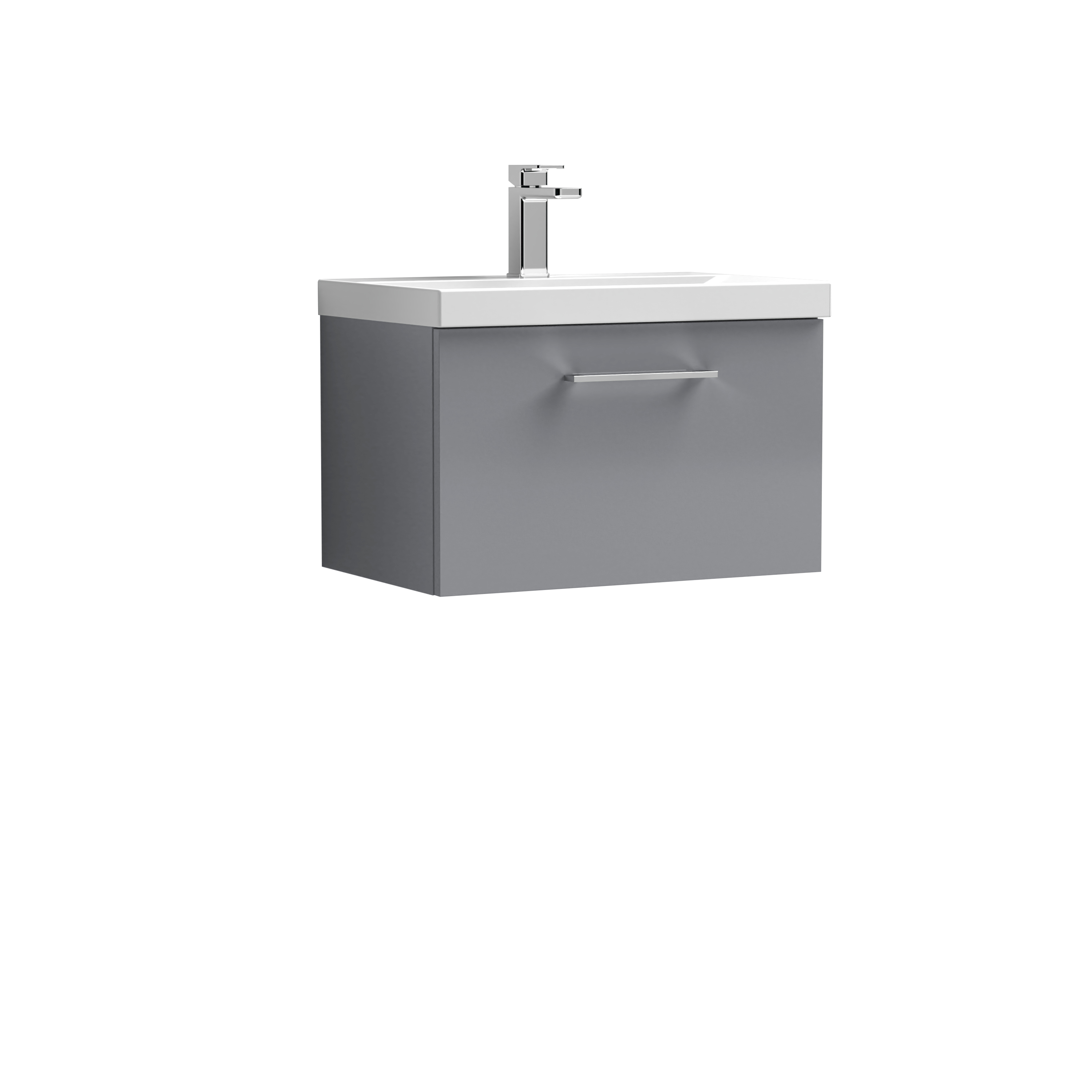 Nuie Arno Satin Grey 600mm Wall Hung 1 Drawer Vanity Unit and Thin Edge Basin ARN2222D