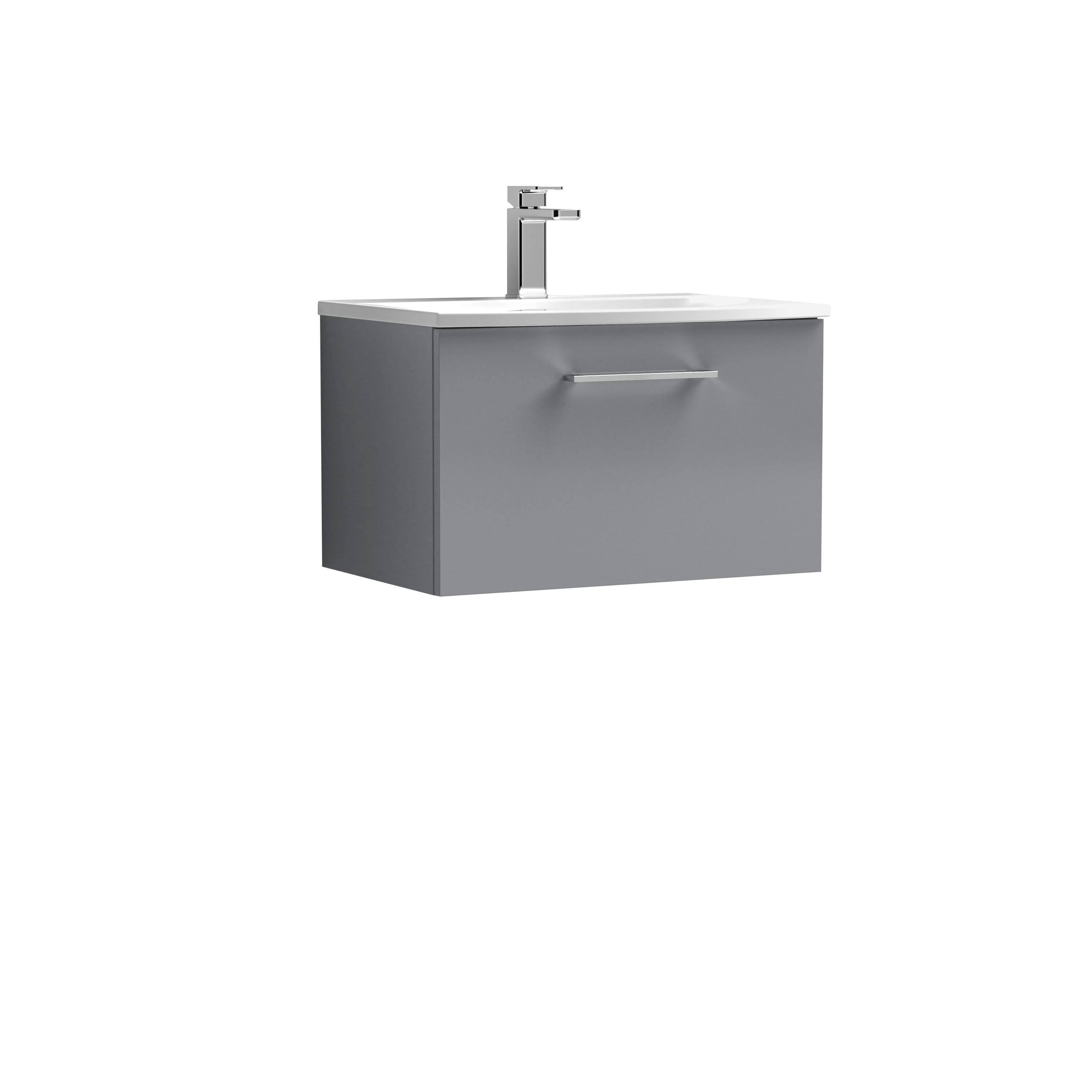Nuie Arno Satin Grey 600mm Wall Hung 1 Drawer Vanity Unit and Curved Basin ARN2222G