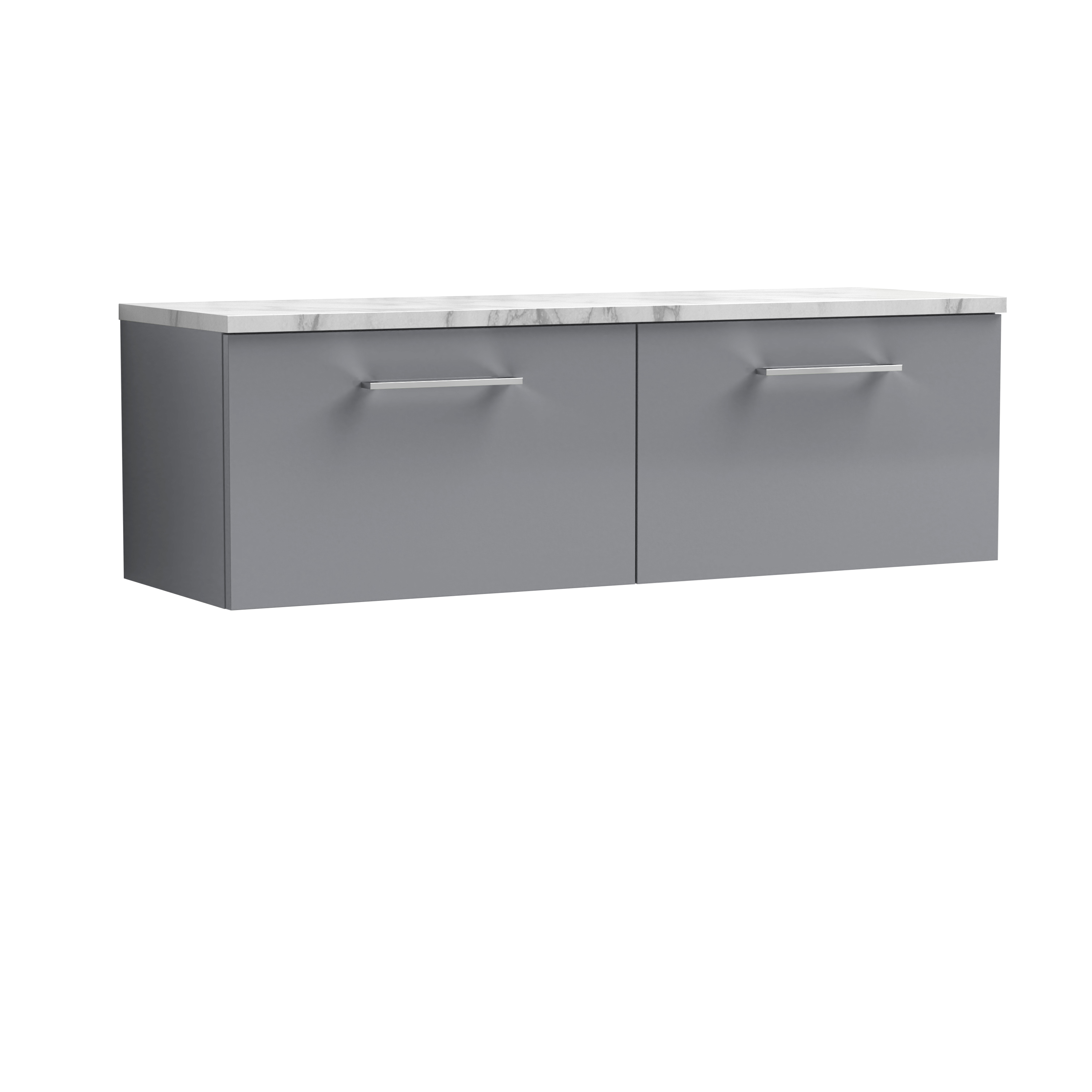 Nuie Arno Satin Grey 1200mm Wall Hung 2 Drawer Vanity Unit and Laminate Worktop ARN2222LCM2