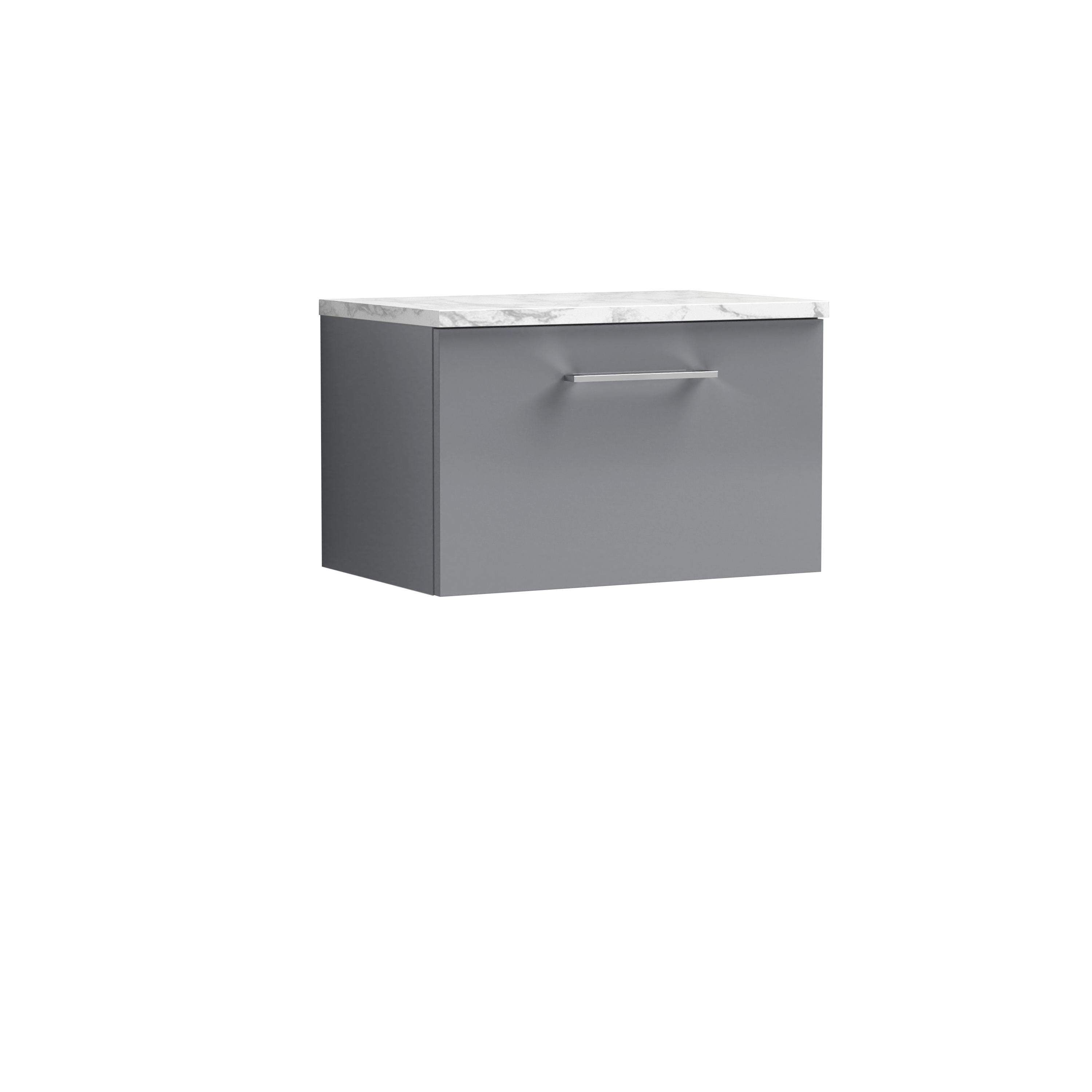 Nuie Arno Satin Grey 600mm Wall Hung 1 Drawer Vanity Unit and Laminate Worktop ARN2222LCM