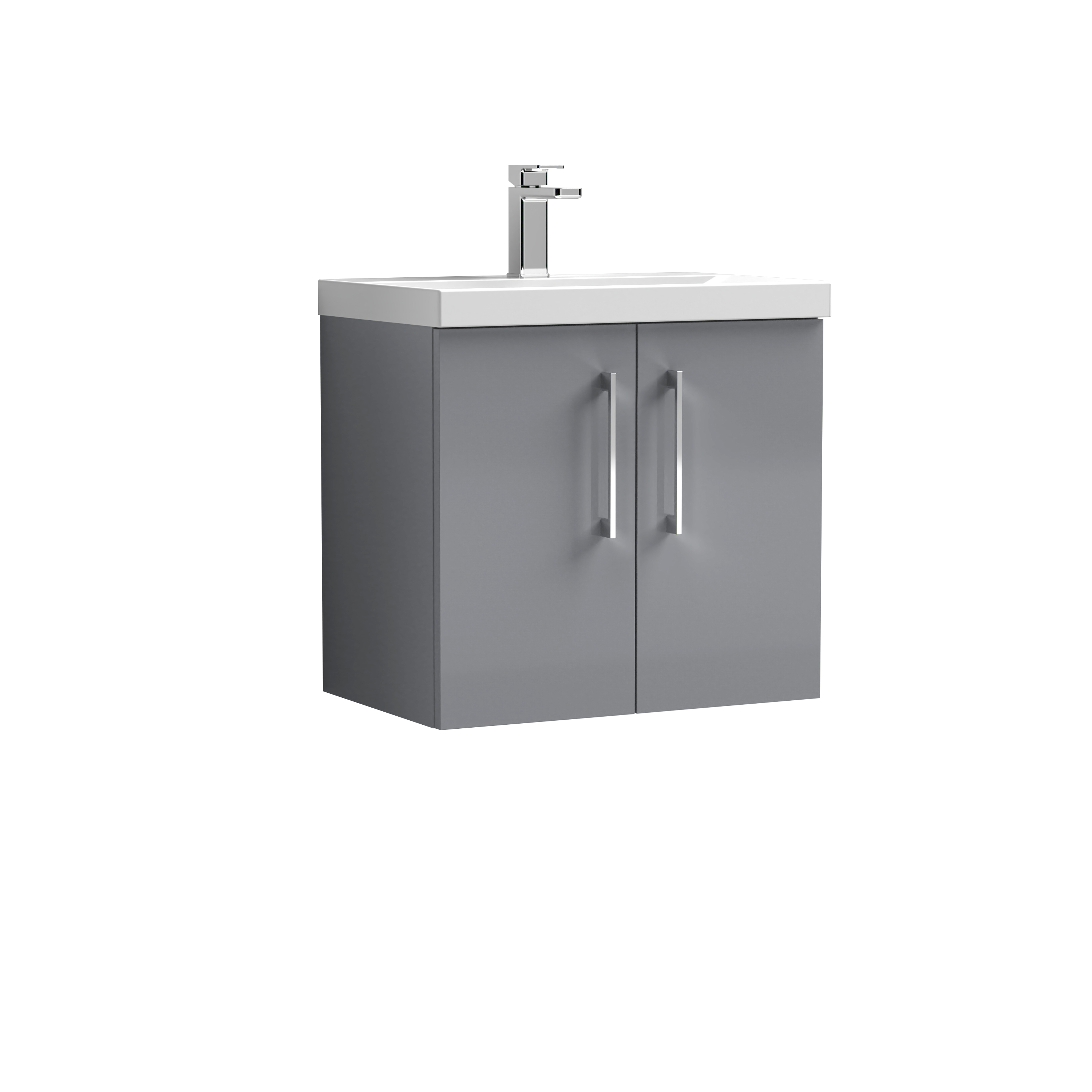 Nuie Arno Satin Grey 600mm Wall Hung 2 Door Vanity Unit and Mid Edge Basin ARN2223A