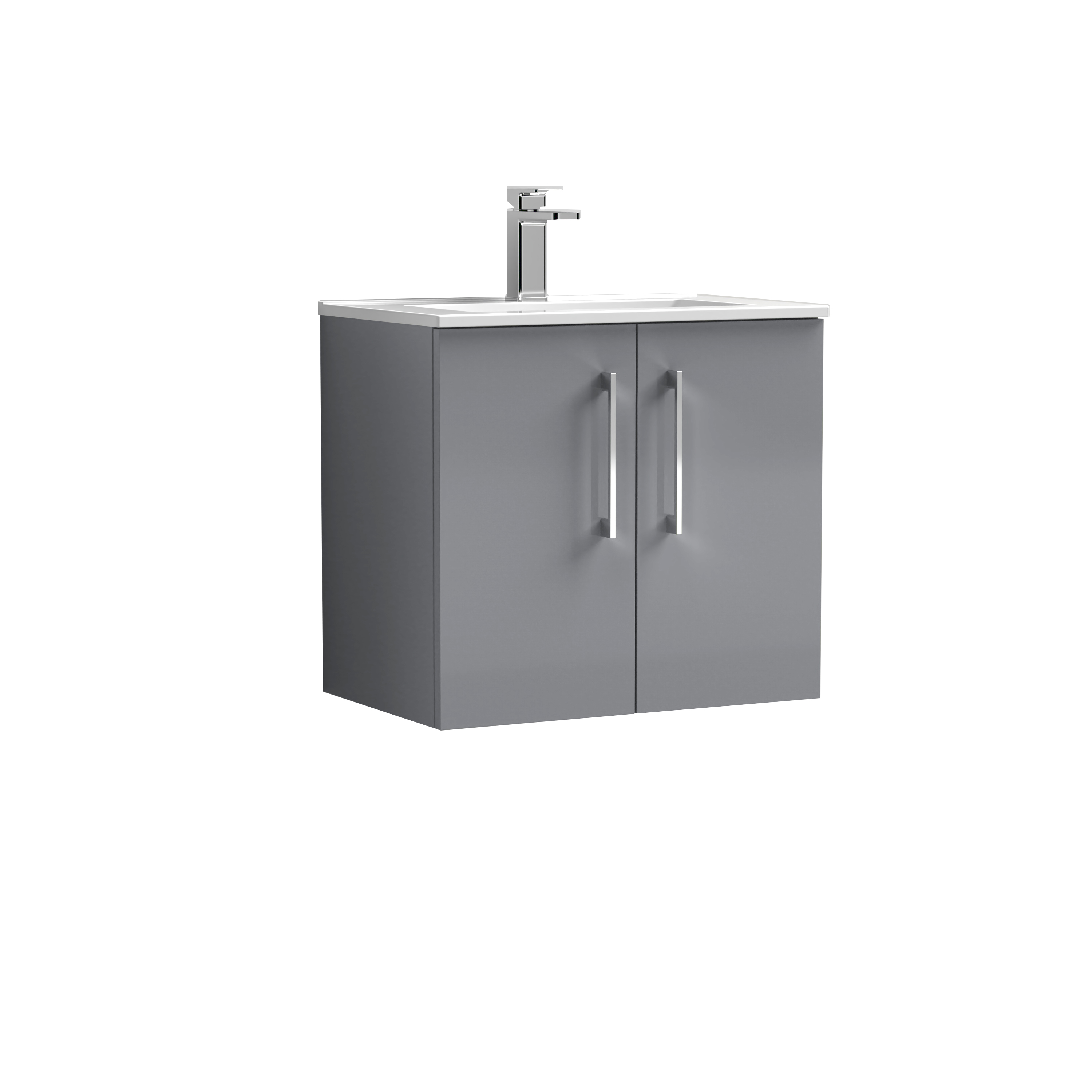 Nuie Arno Satin Grey 600mm Wall Hung 2 Door Vanity Unit and Basin ARN2223B