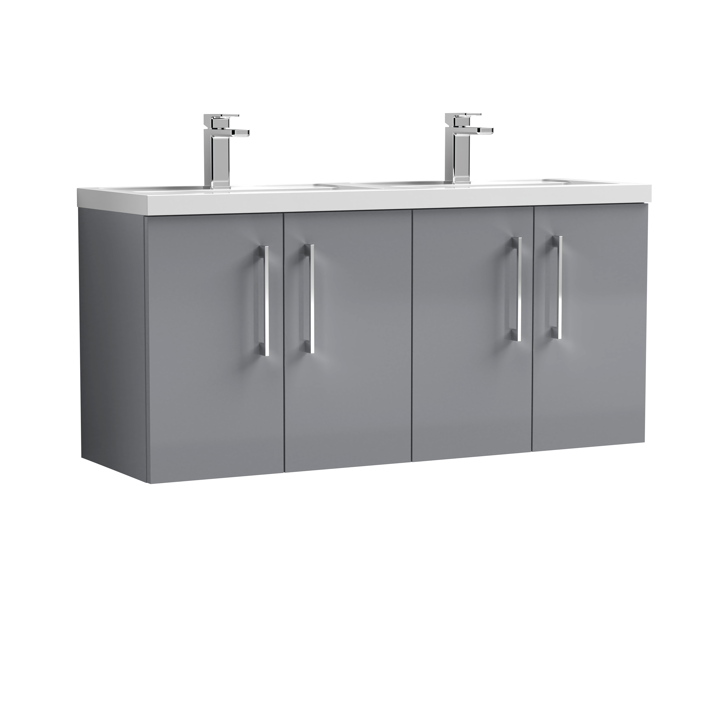 Nuie Arno Satin Grey 1200mm Wall Hung 4 Door Vanity Unit and Double Basin ARN2223C