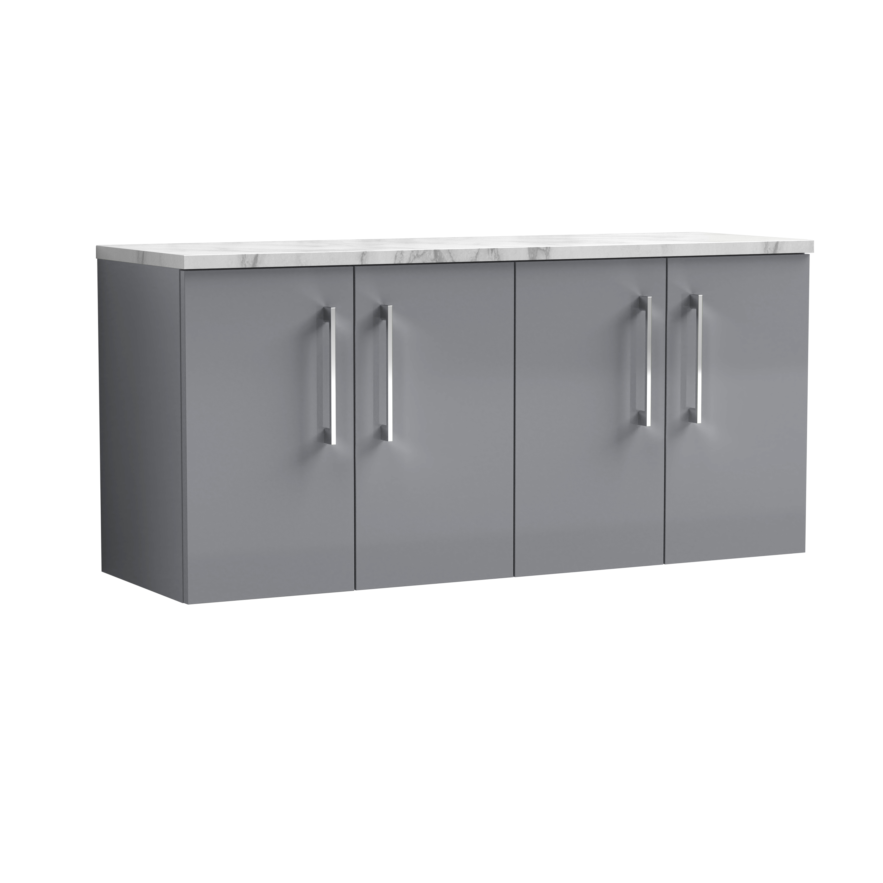 Nuie Arno Satin Grey 1200mm Wall Hung 4 Door Vanity Unit and Laminate Worktop ARN2223LCM2