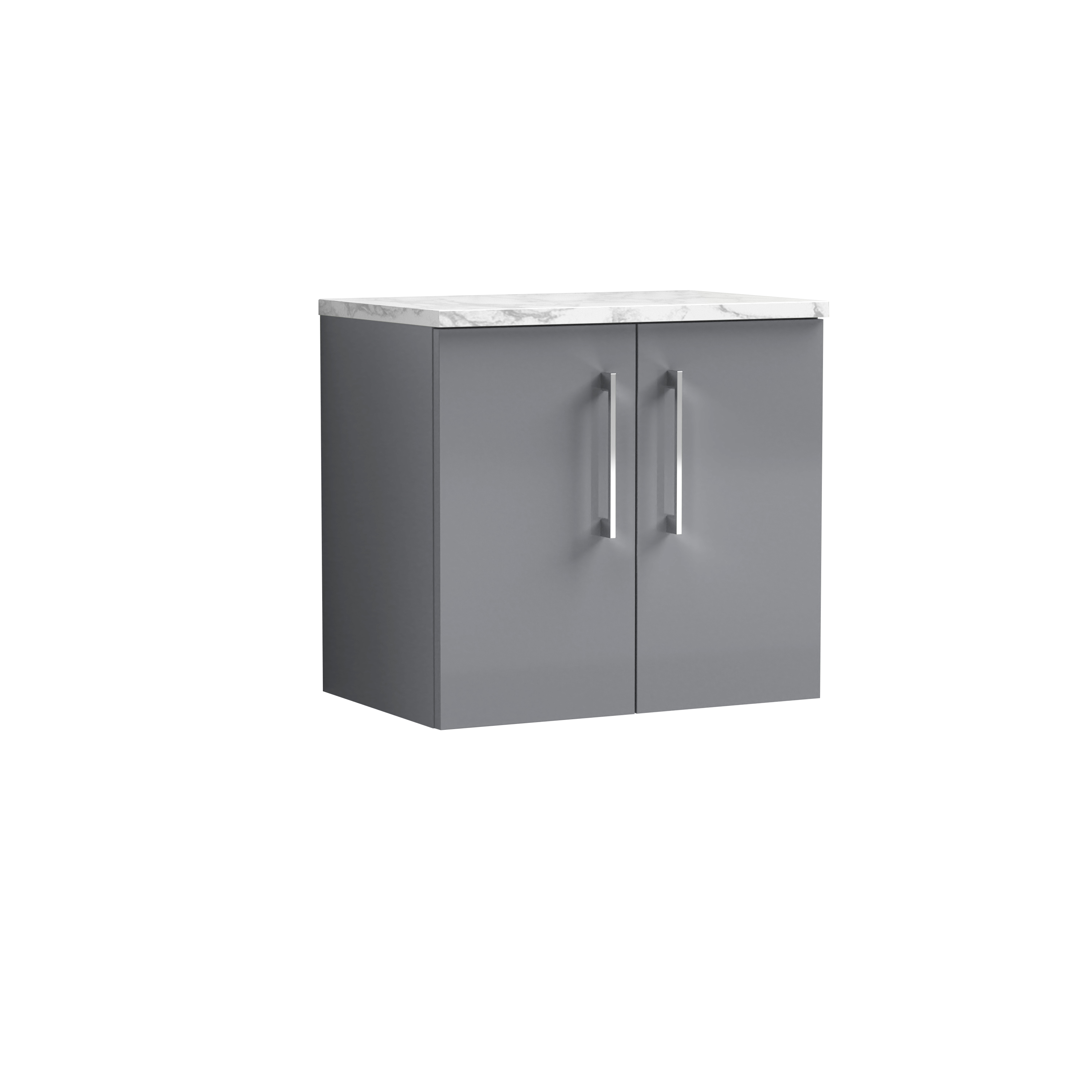 Nuie Arno Satin Grey 600mm Wall Hung 2 Door Vanity Unit and Laminate Worktop ARN2223LCM