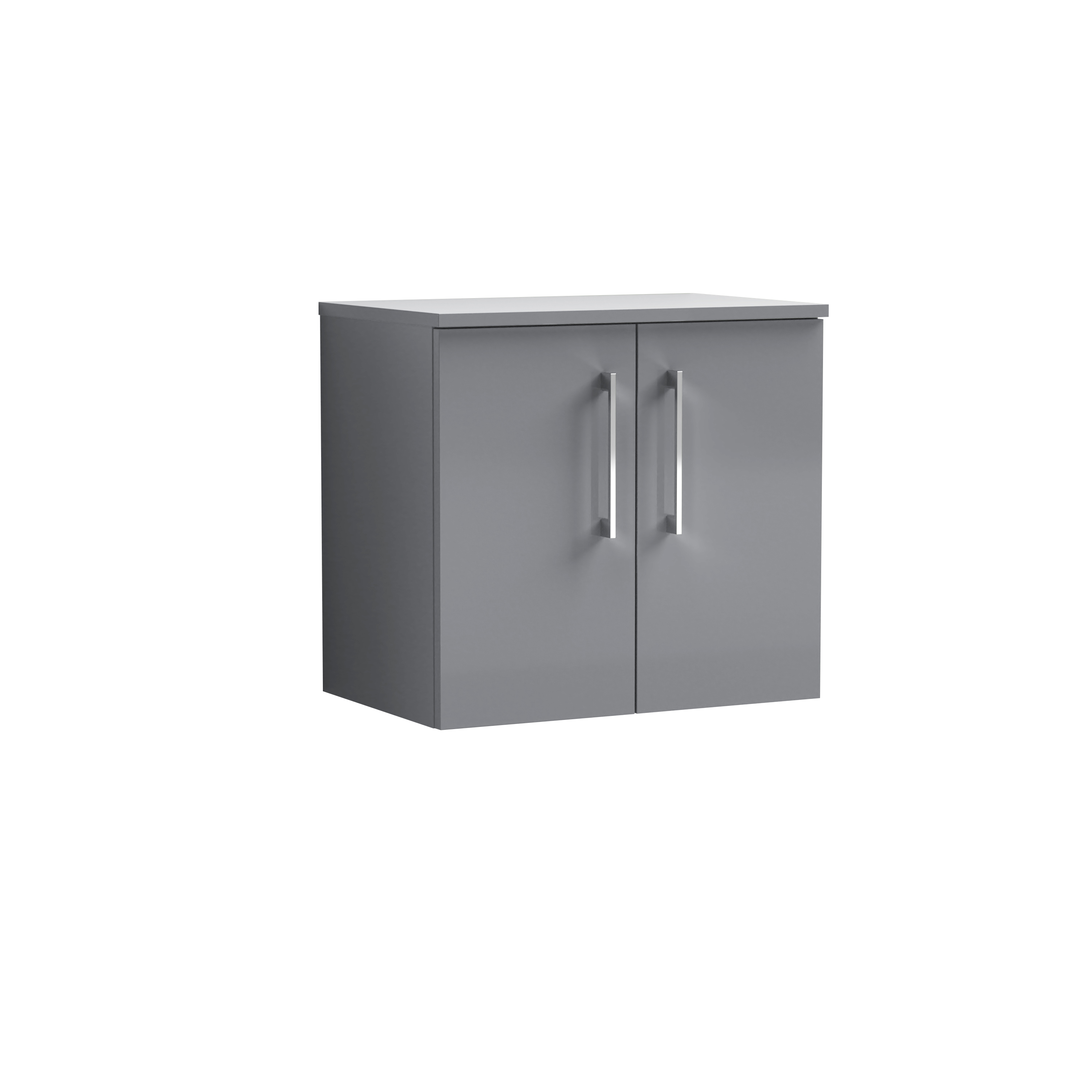 Nuie Arno Satin Grey 600mm Wall Hung 2 Door Vanity Unit and Worktop ARN2223W