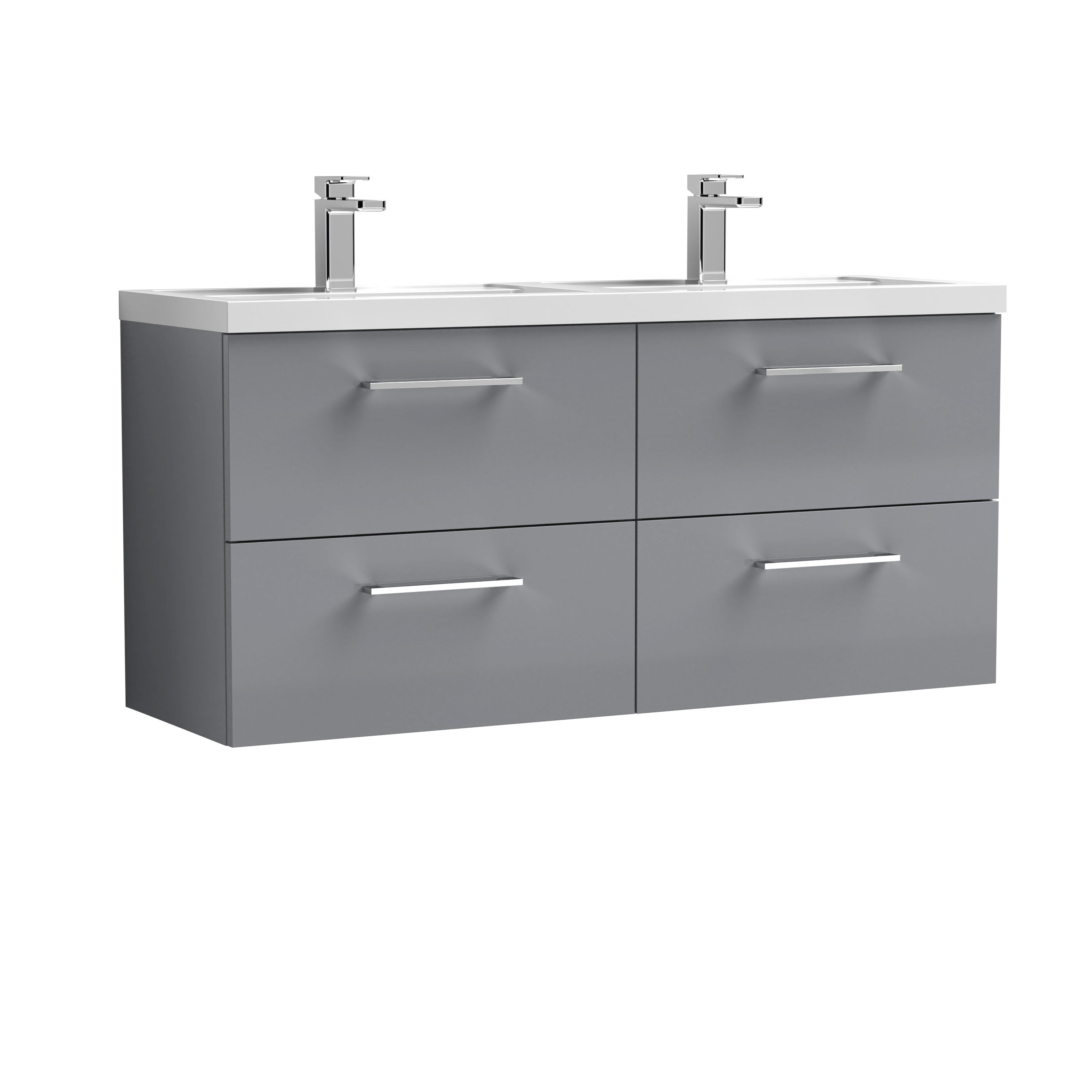 Nuie Arno Satin Grey 1200mm Wall Hung 4 Drawer Vanity Unit and Double Basin ARN2224C