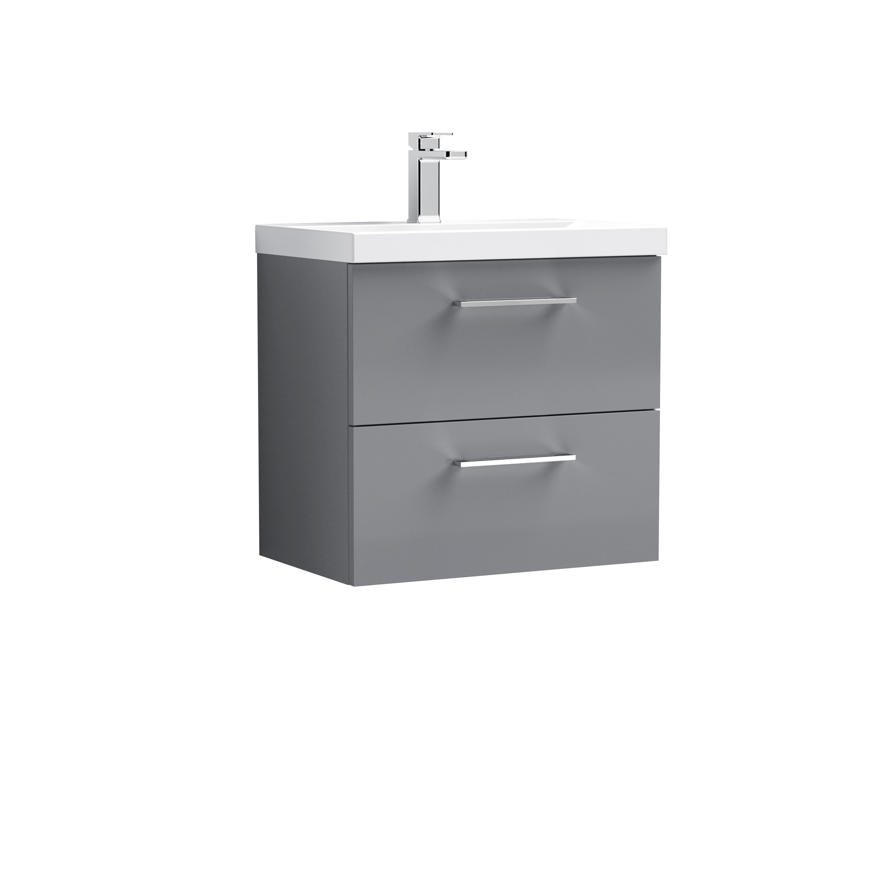 Nuie Arno Satin Grey 600mm Wall Hung 2 Drawer Vanity Unit and Thin Edge Basin ARN2224D