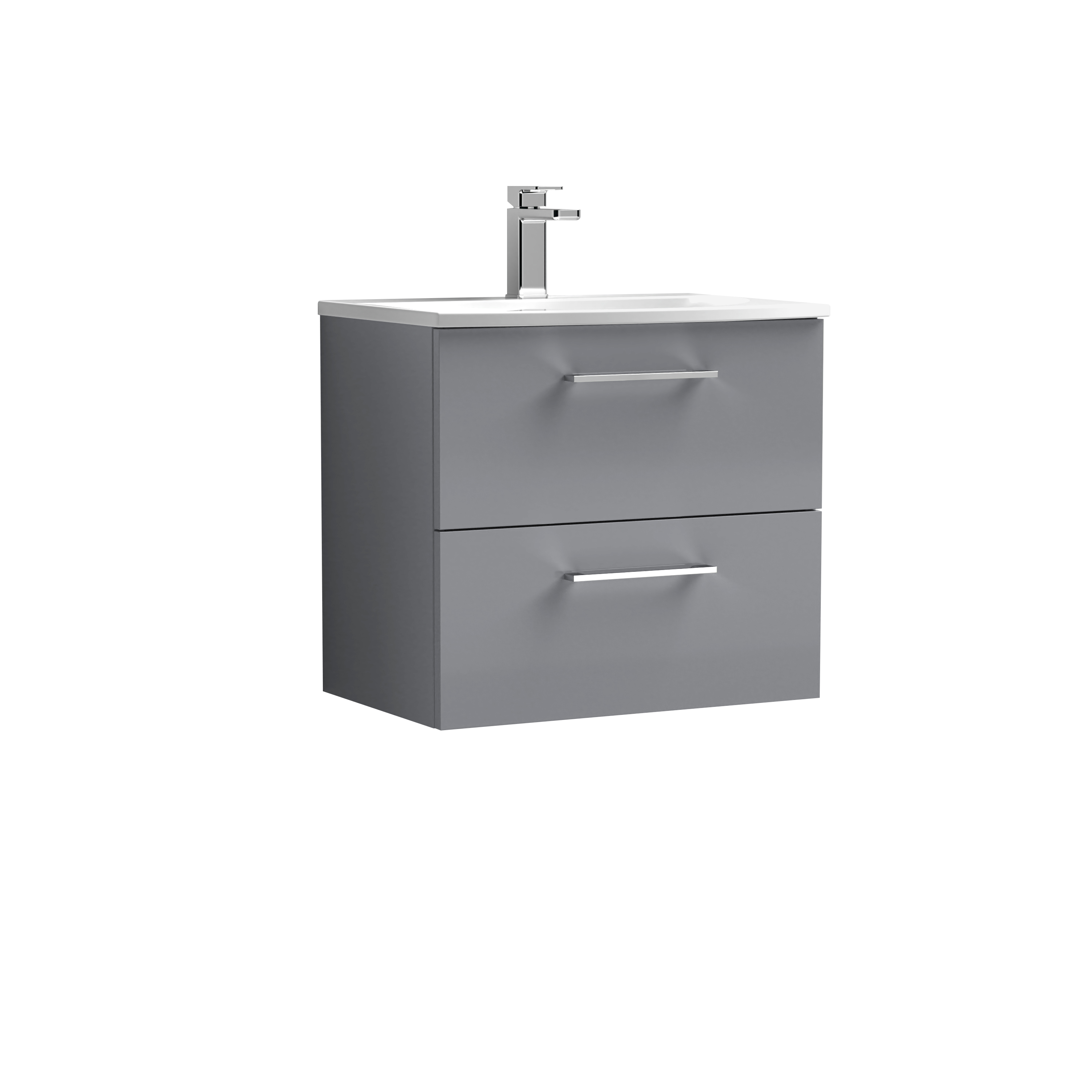 Nuie Arno Satin Grey 600mm Wall Hung 2 Drawer Vanity Unit and Curved Basin ARN2224G