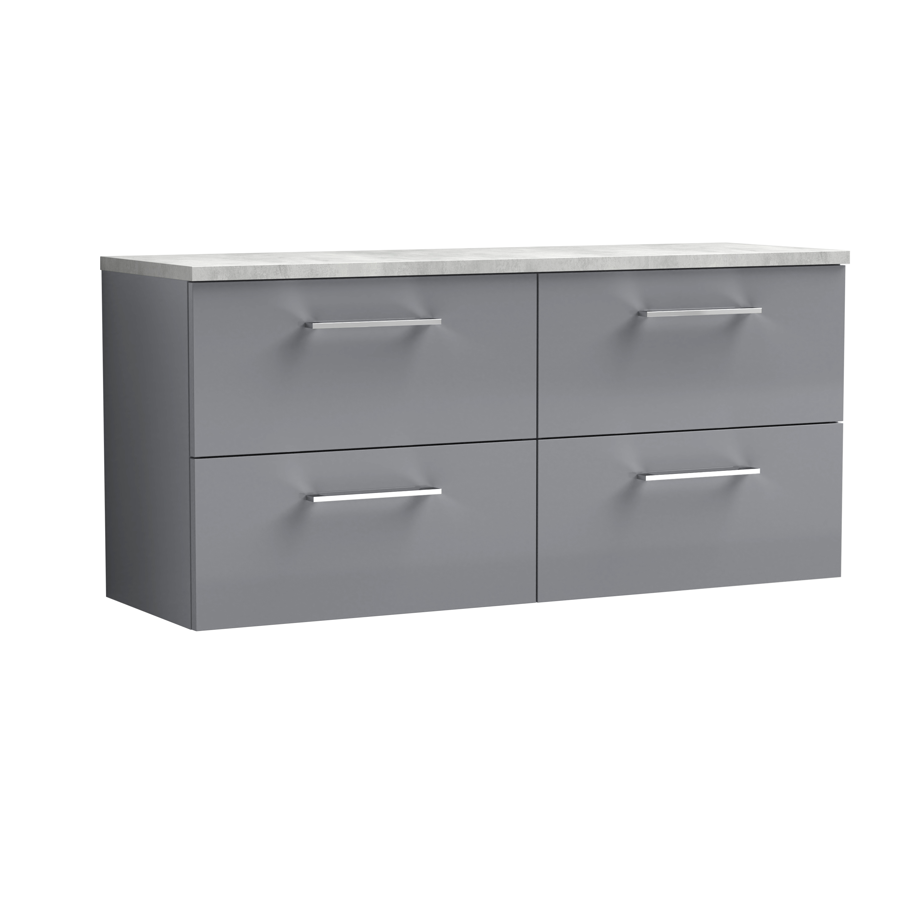 Nuie Arno Satin Grey 1200mm Wall Hung 4 Drawer Vanity Unit and Laminate Worktop ARN2224LBG2