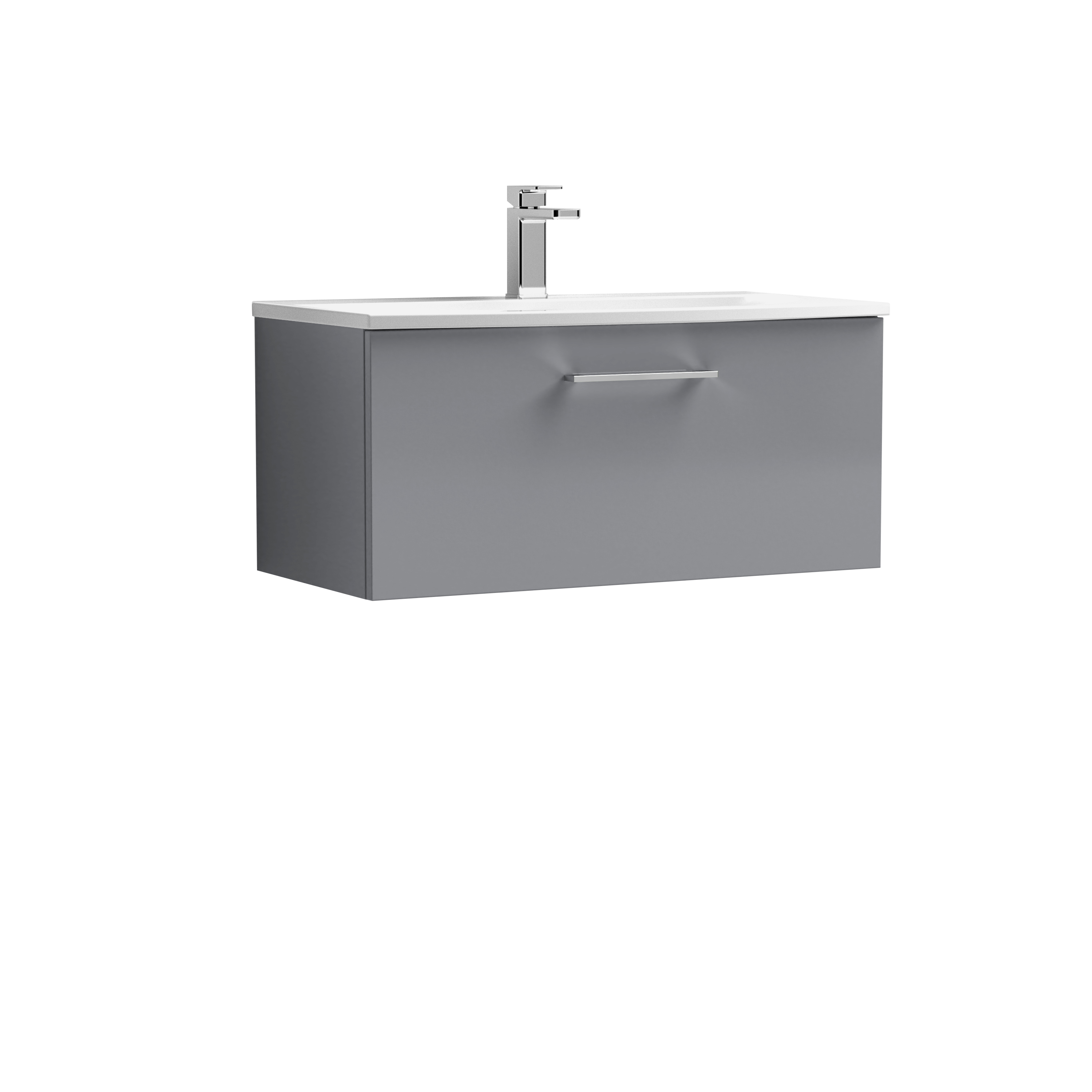 Nuie Arno Satin Grey 800mm Wall Hung 1 Drawer Vanity Unit and Curved Basin ARN2225G