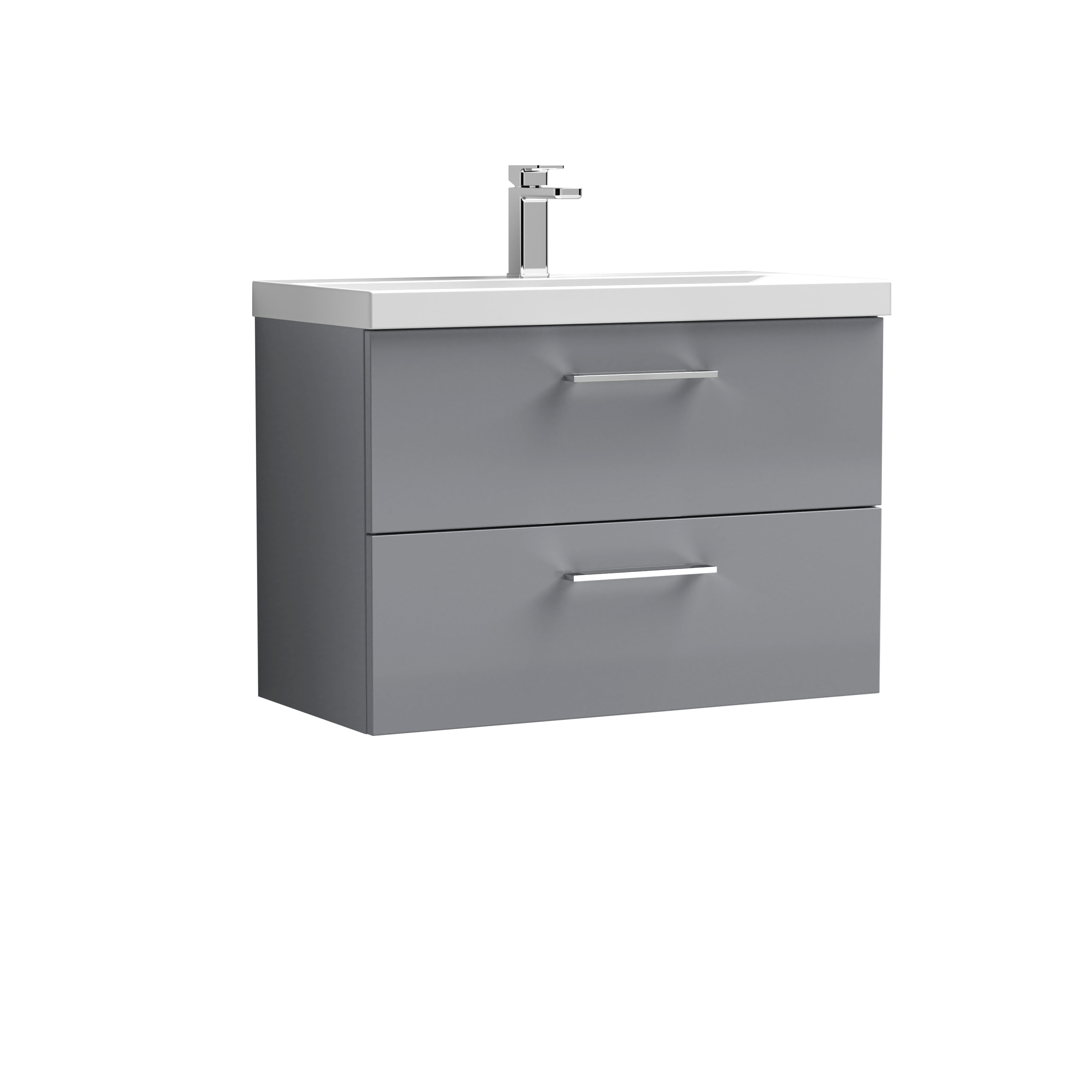 Nuie Arno Satin Grey 800mm Wall Hung 2 Drawer Vanity Unit and Mid Edge Basin ARN2226A