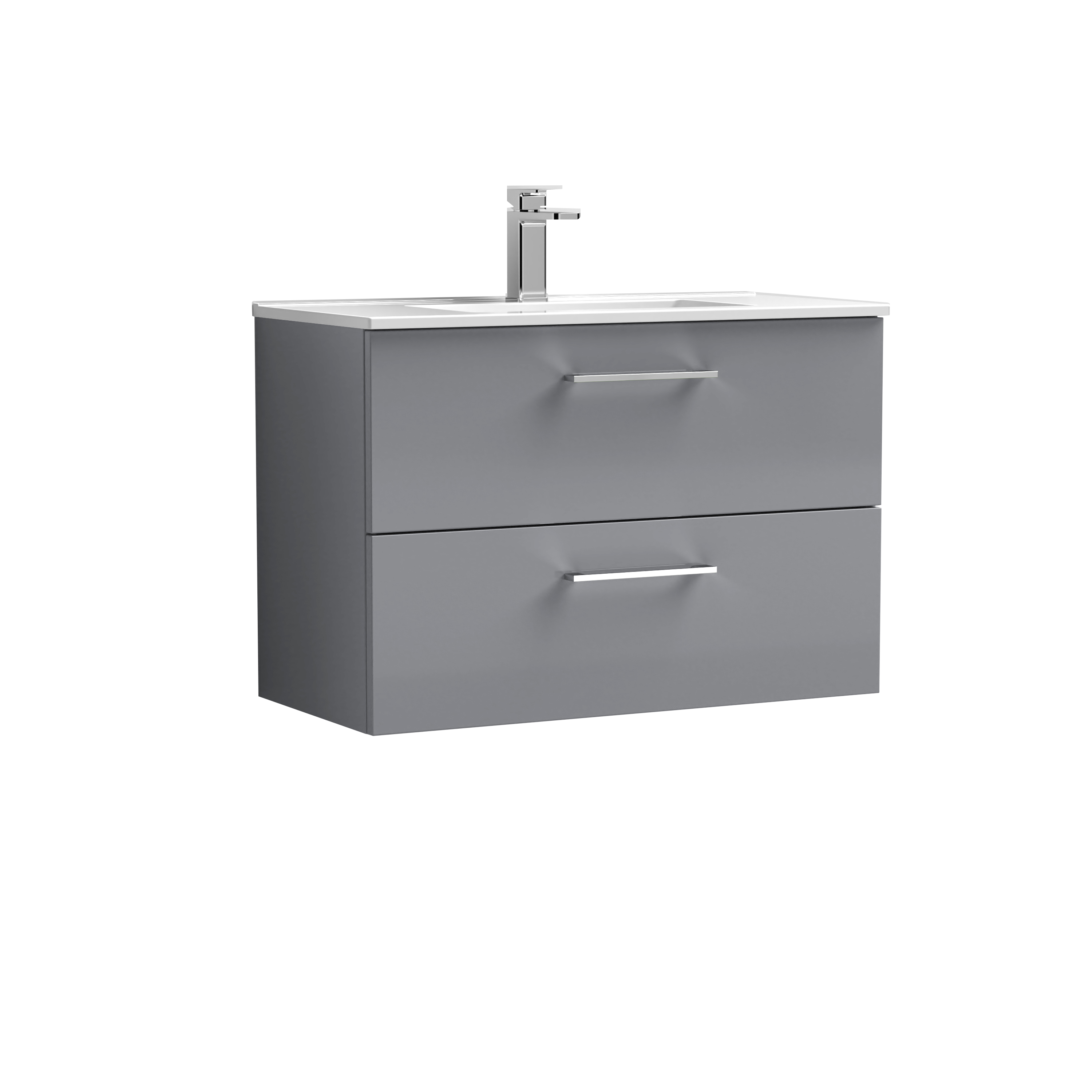 Nuie Arno Satin Grey 800mm Wall Hung 2 Drawer Vanity Unit and Basin ARN2226B