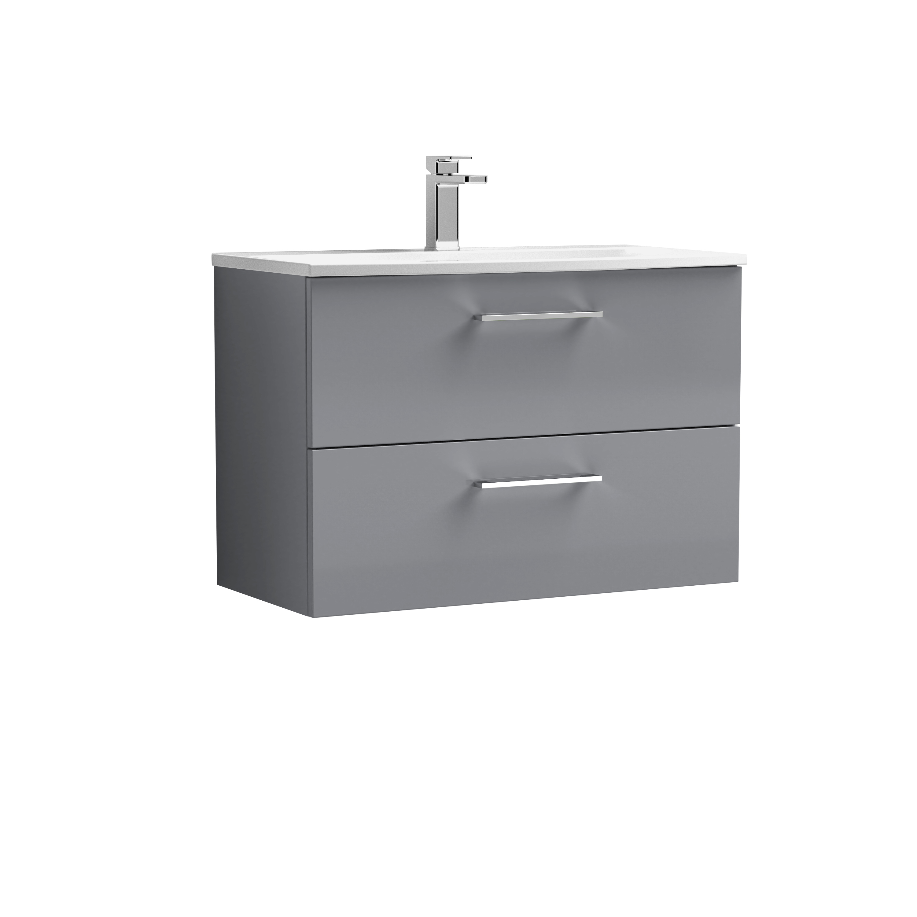 Nuie Arno Satin Grey 800mm Wall Hung 2 Drawer Vanity Unit and Curved Basin ARN2226G
