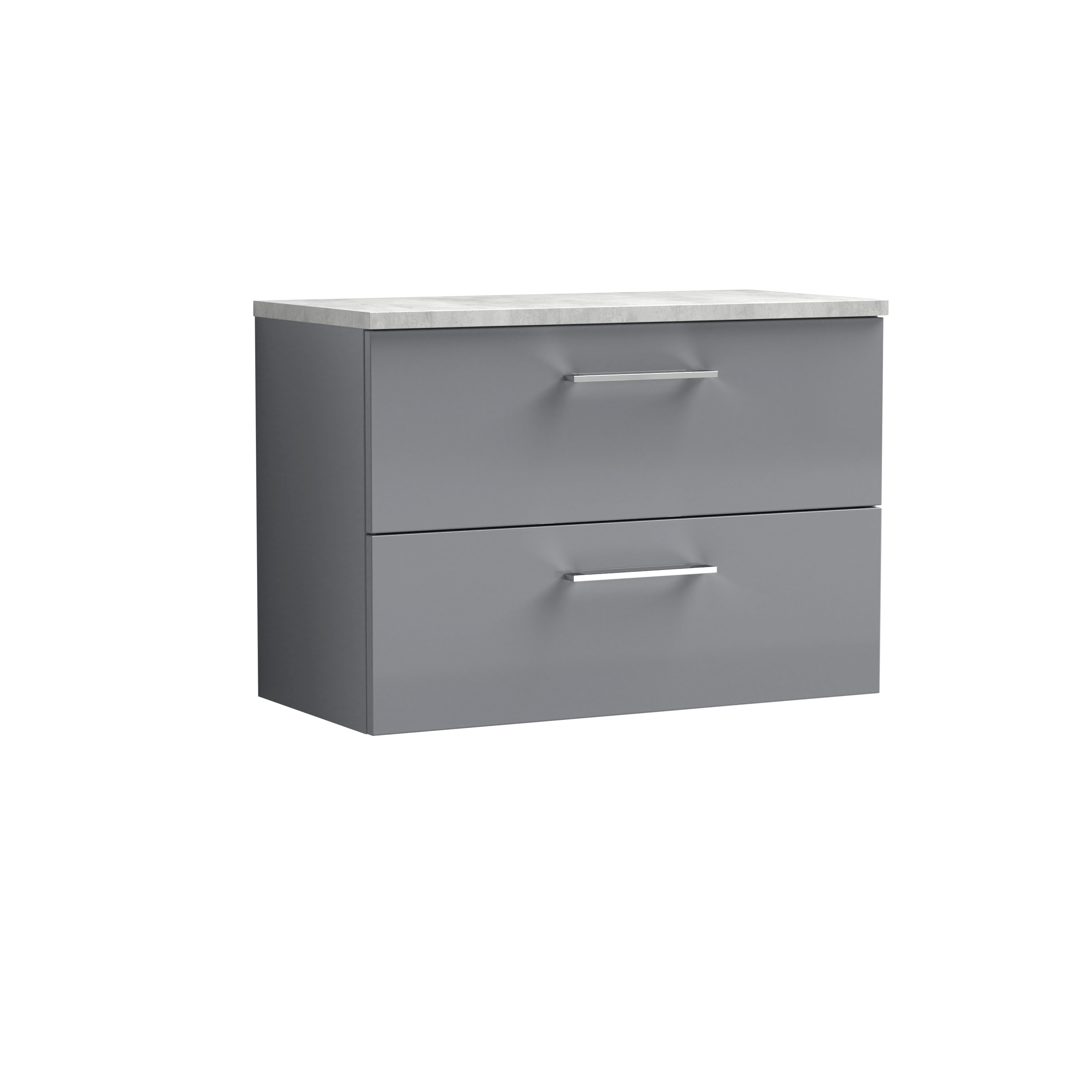 Nuie Arno Satin Grey 800mm Wall Hung 2 Drawer Vanity Unit and Laminate Top ARN2226LBG