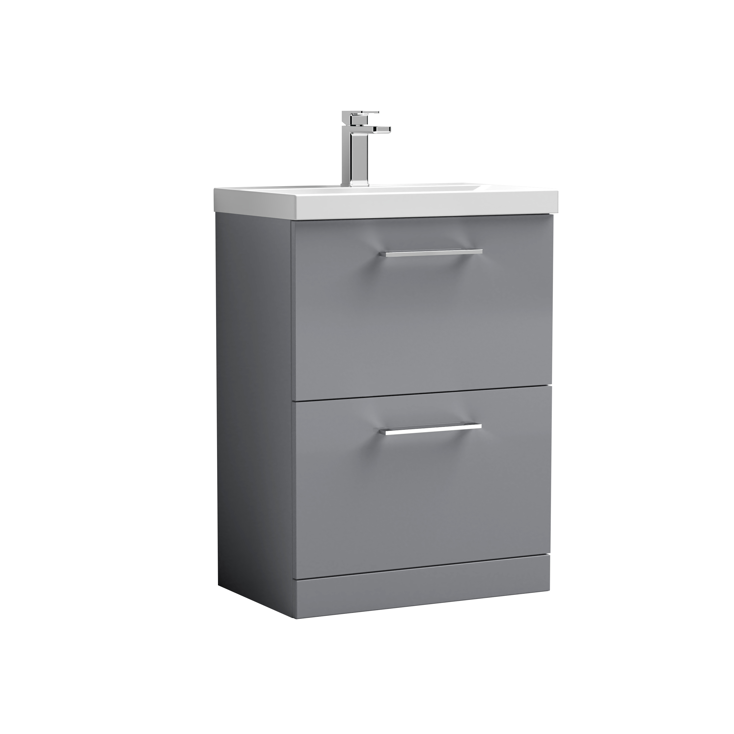 Nuie Arno Satin Grey 600mm Floor Standing 2 Drawer Vanity Unit and Mid Edge Basin ARN2233A