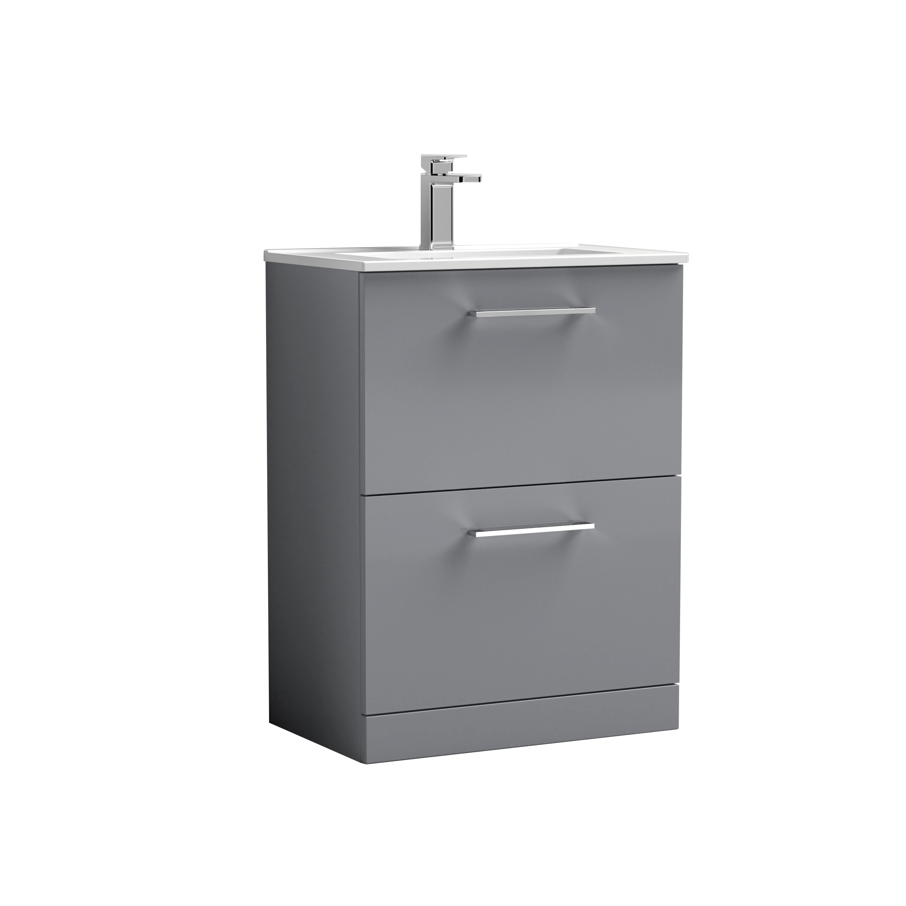 Nuie Arno Satin Grey 600mm Floor Standing 2 Drawer Vanity Unit and Basin ARN2233B