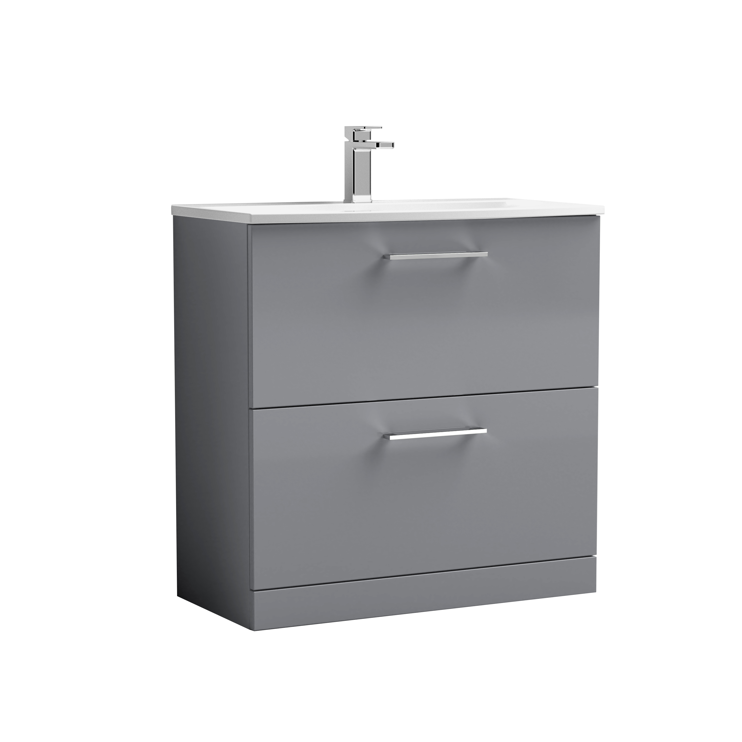 Nuie Arno Satin Grey 800mm Floor Standing 2 Drawer Vanity Unit and Curved Basin ARN2235G