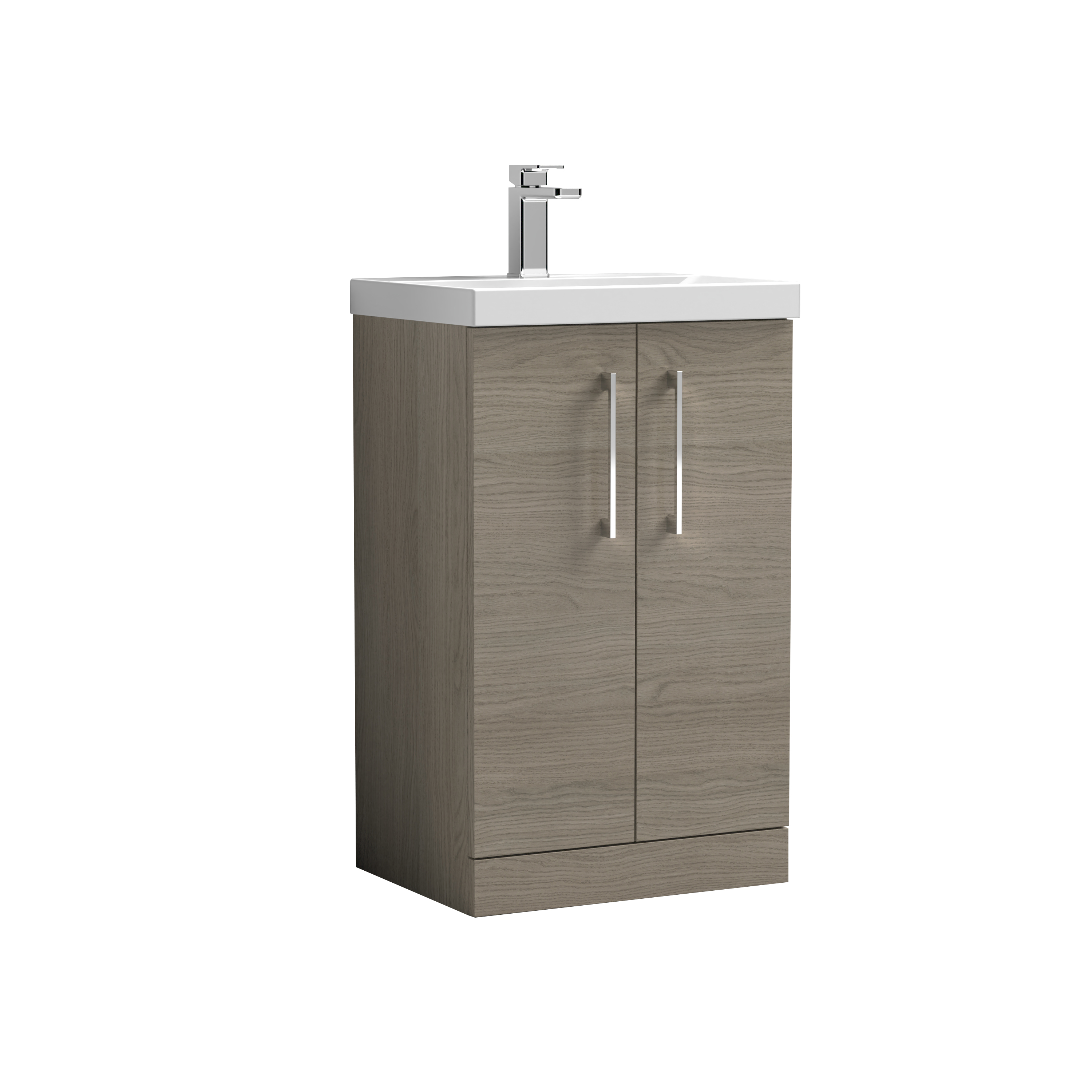 Nuie Arno Solace Oak 500mm Floor Standing 2 Door Vanity Unit and Thin Edge Basin ARN2501D