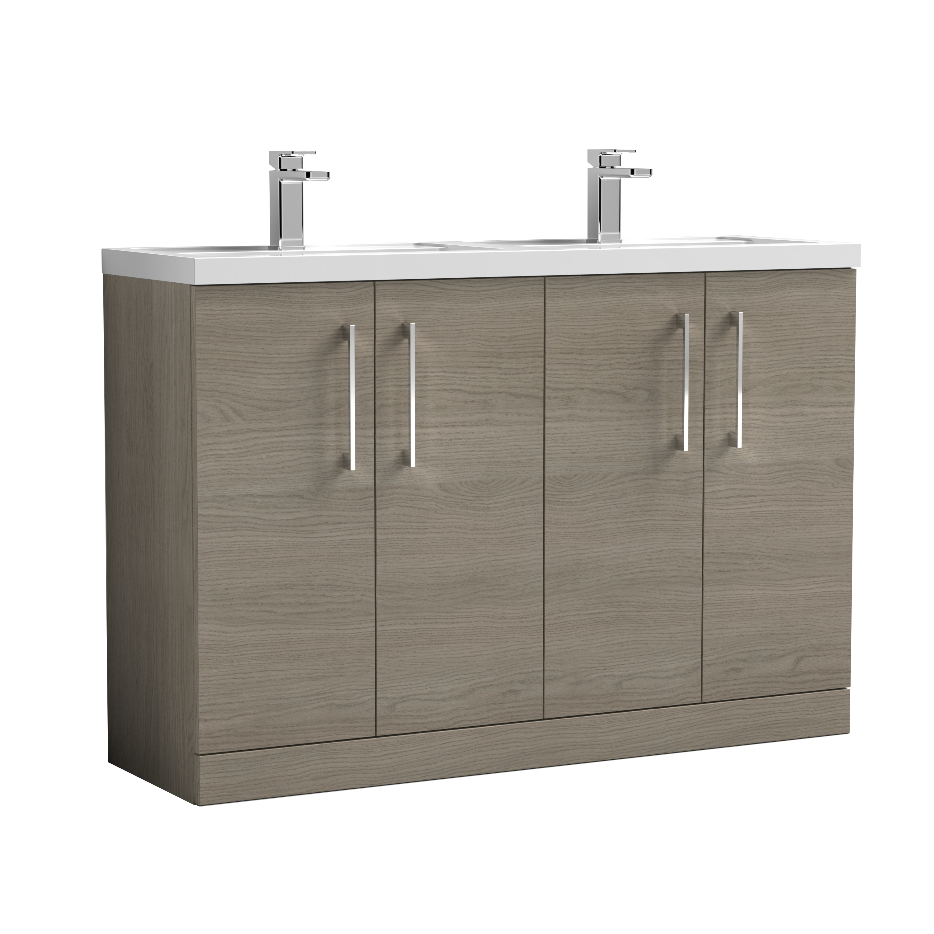 Nuie Arno Solace Oak 1200mm Floor Standing 4 Door Vanity Unit and Double Basin ARN2503C
