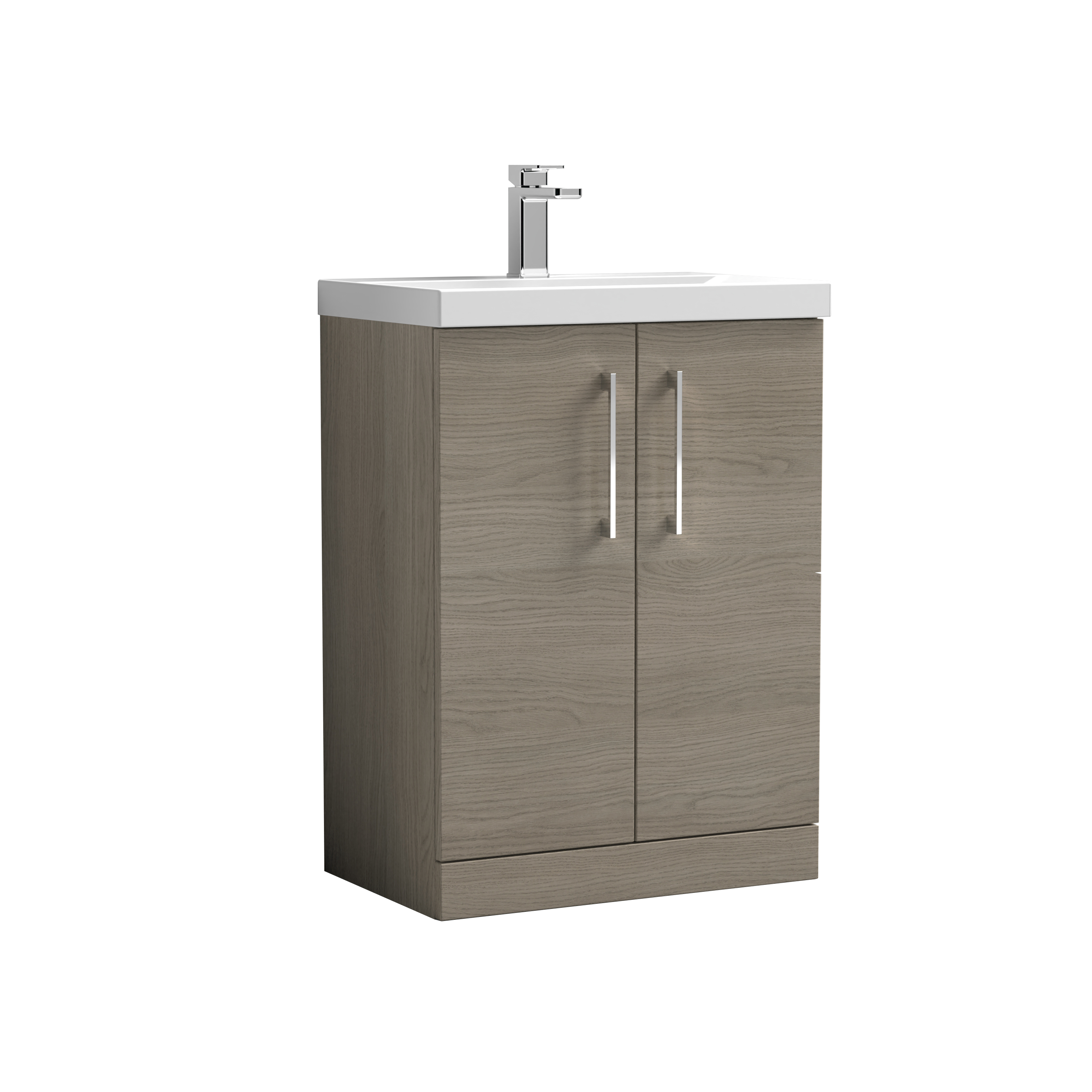 Nuie Arno Solace Oak 600mm Floor Standing 2 Door Vanity Unit and Thin Edge Basin ARN2503D