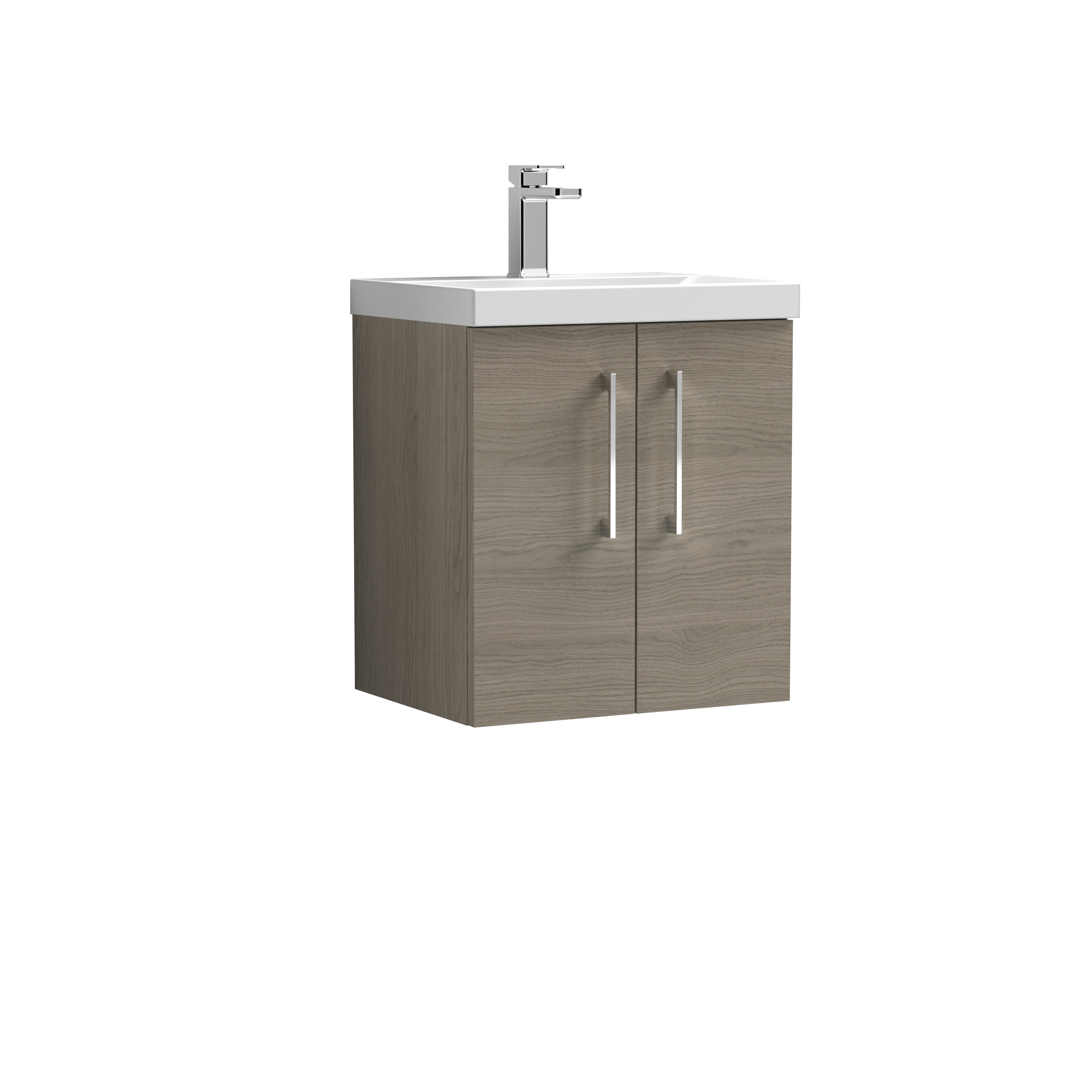 Nuie Arno Solace Oak 500mm Wall Hung 2 Door Vanity Unit and Thin Edge Basin ARN2521D