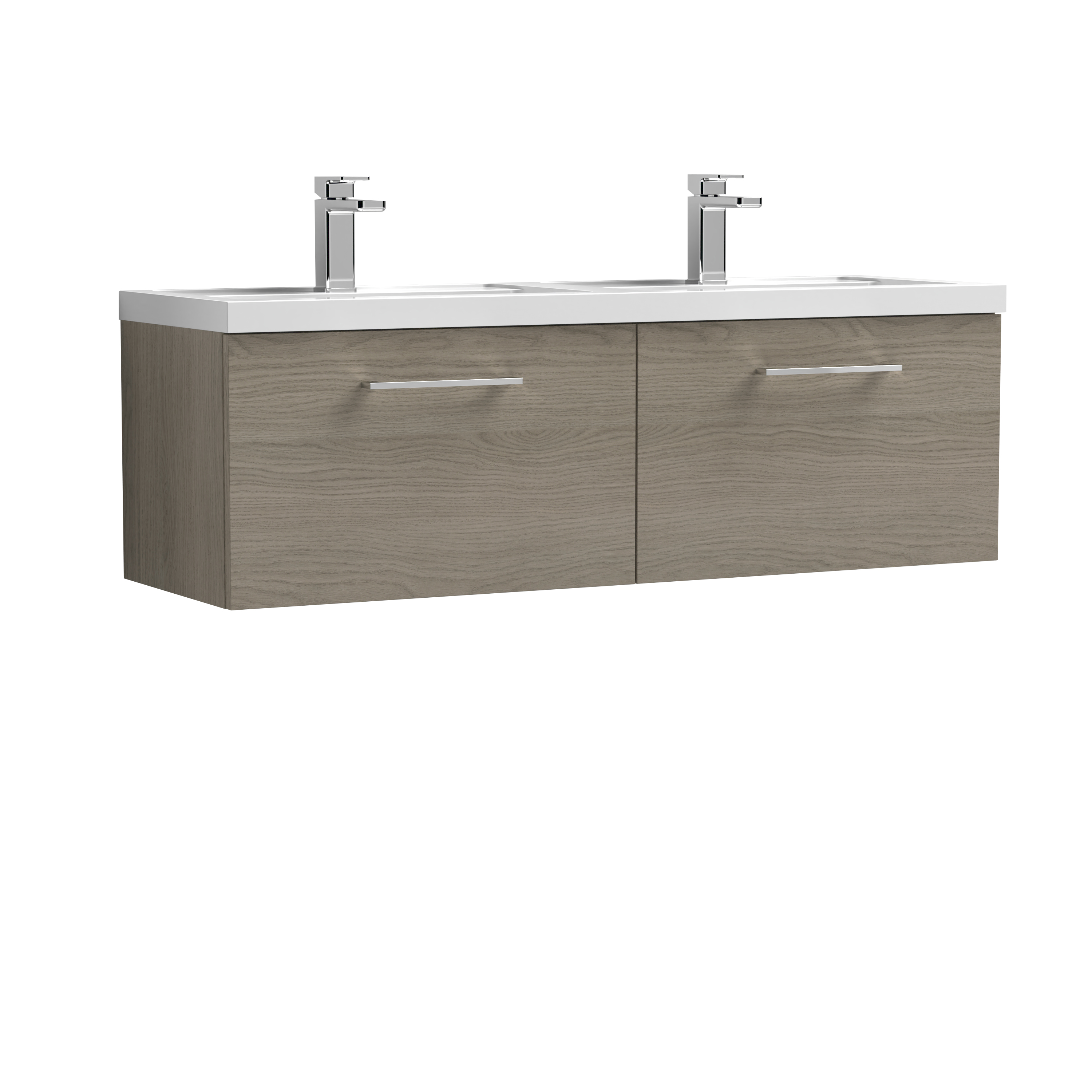 Nuie Arno Solace Oak 1200mm Wall Hung 2 Drawer Vanity Unit and Double Basin ARN2522C
