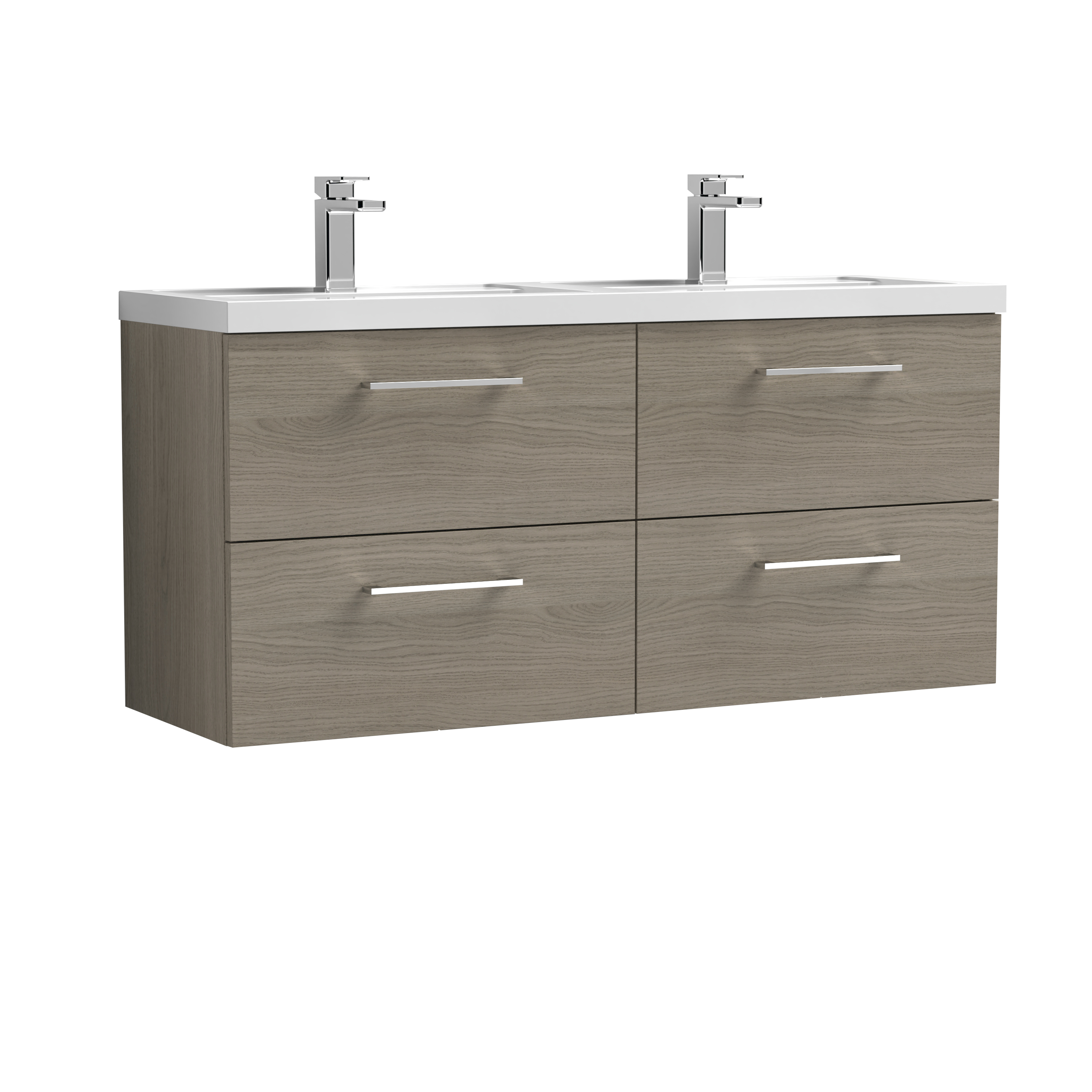 Nuie Arno Solace Oak 1200mm Wall Hung 4 Drawer Vanity Unit and Double Basin ARN2524C
