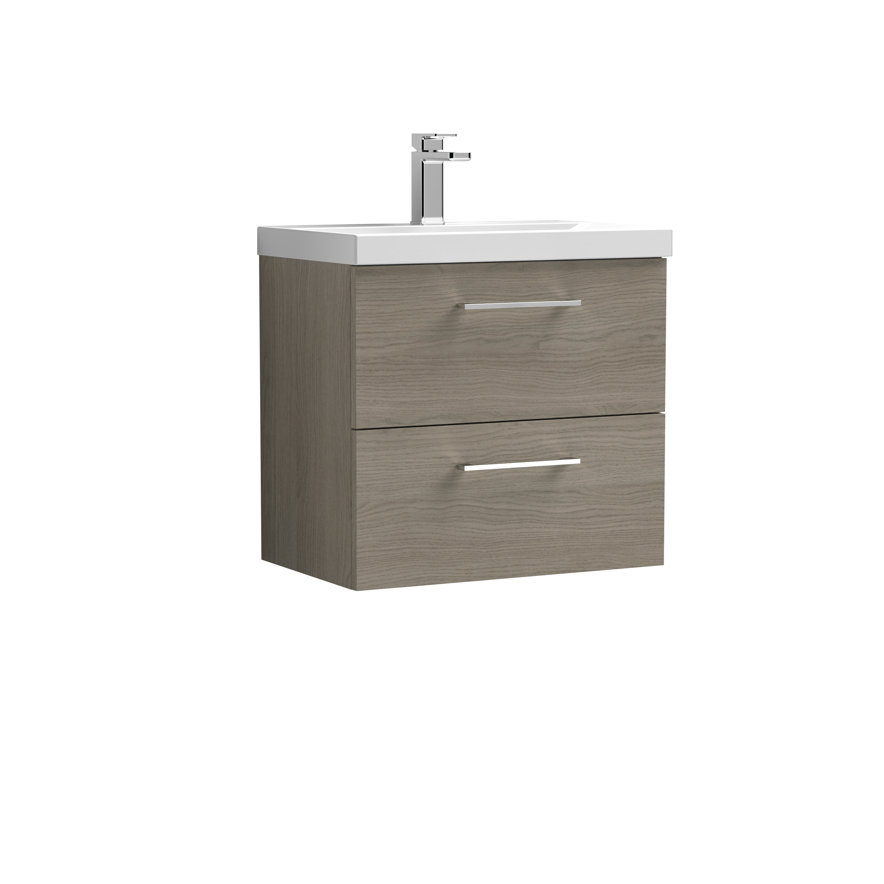 Nuie Arno Solace Oak 600mm Wall Hung 2 Drawer Vanity Unit and Thin Edge Basin ARN2524D