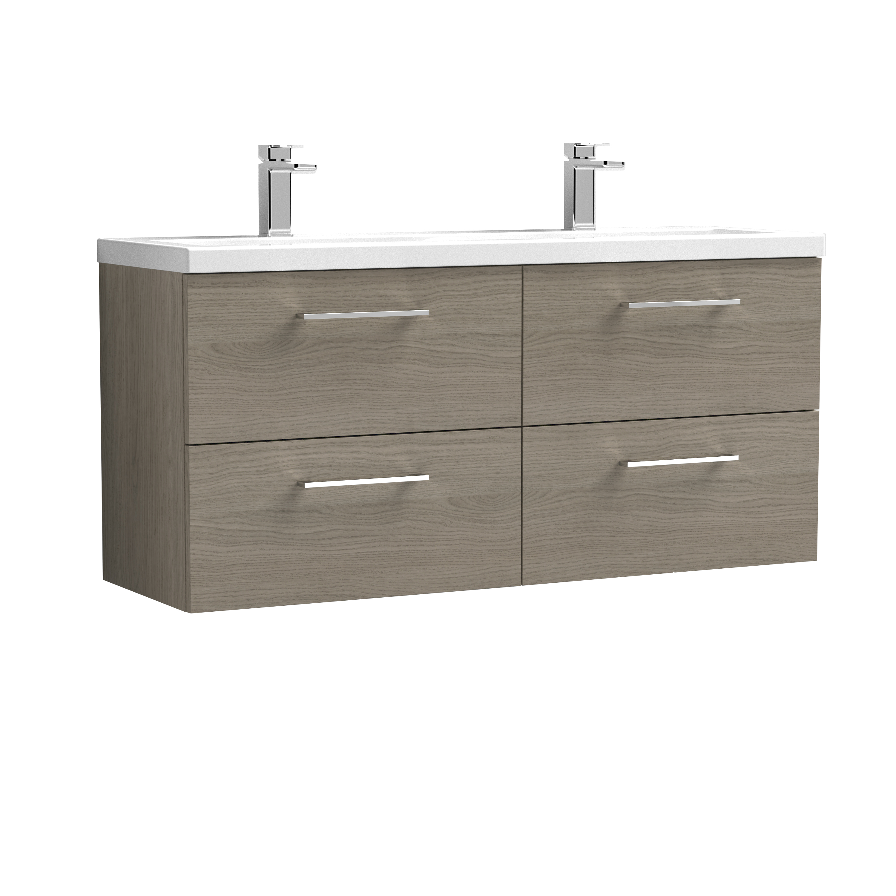 Nuie Arno Solace Oak 1200mm Wall Hung 4 Drawer Vanity Unit and Double Basin ARN2524F