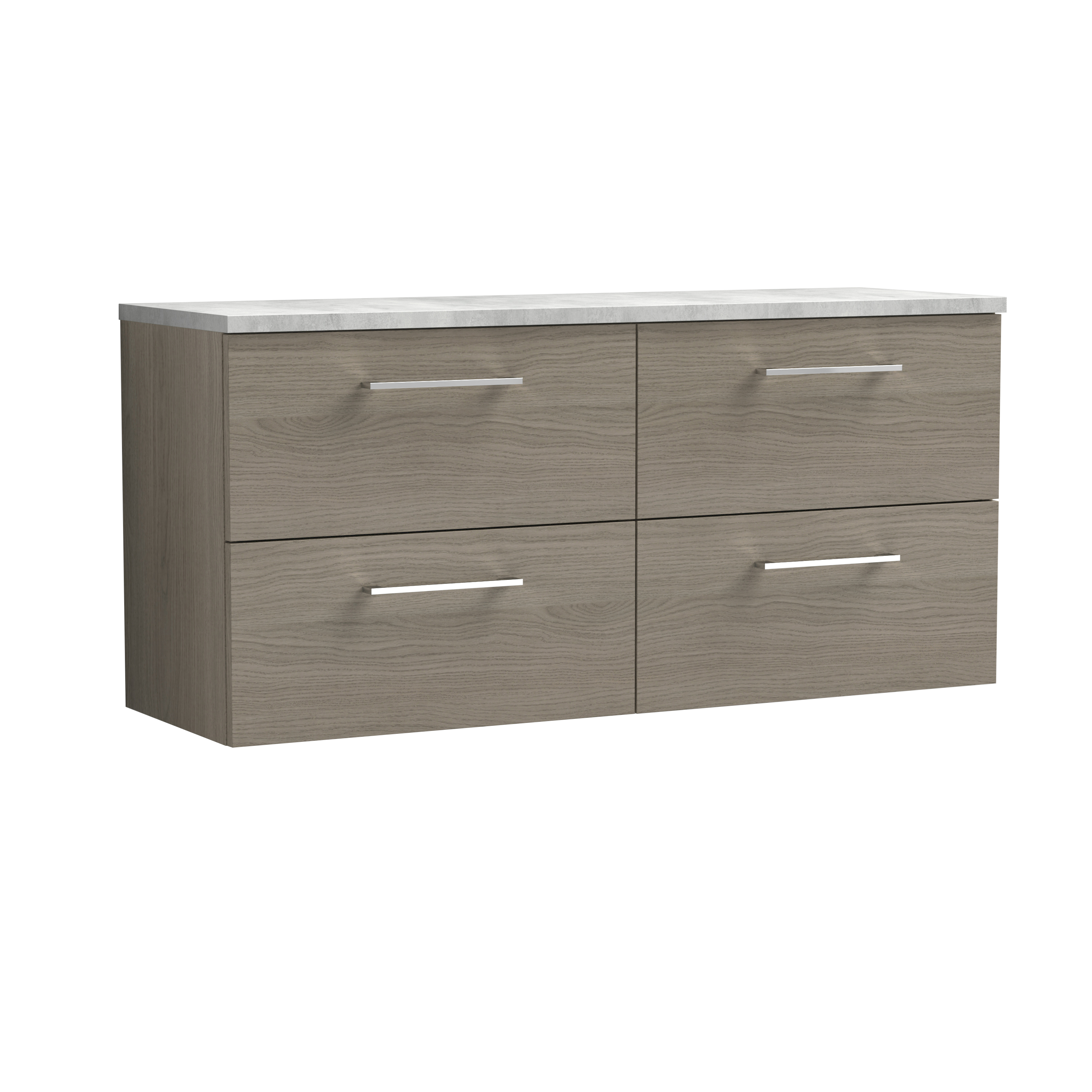 Nuie Arno Solace Oak 1200mm Wall Hung 4 Drawer Vanity Unit and Laminate Worktop ARN2524LBG2