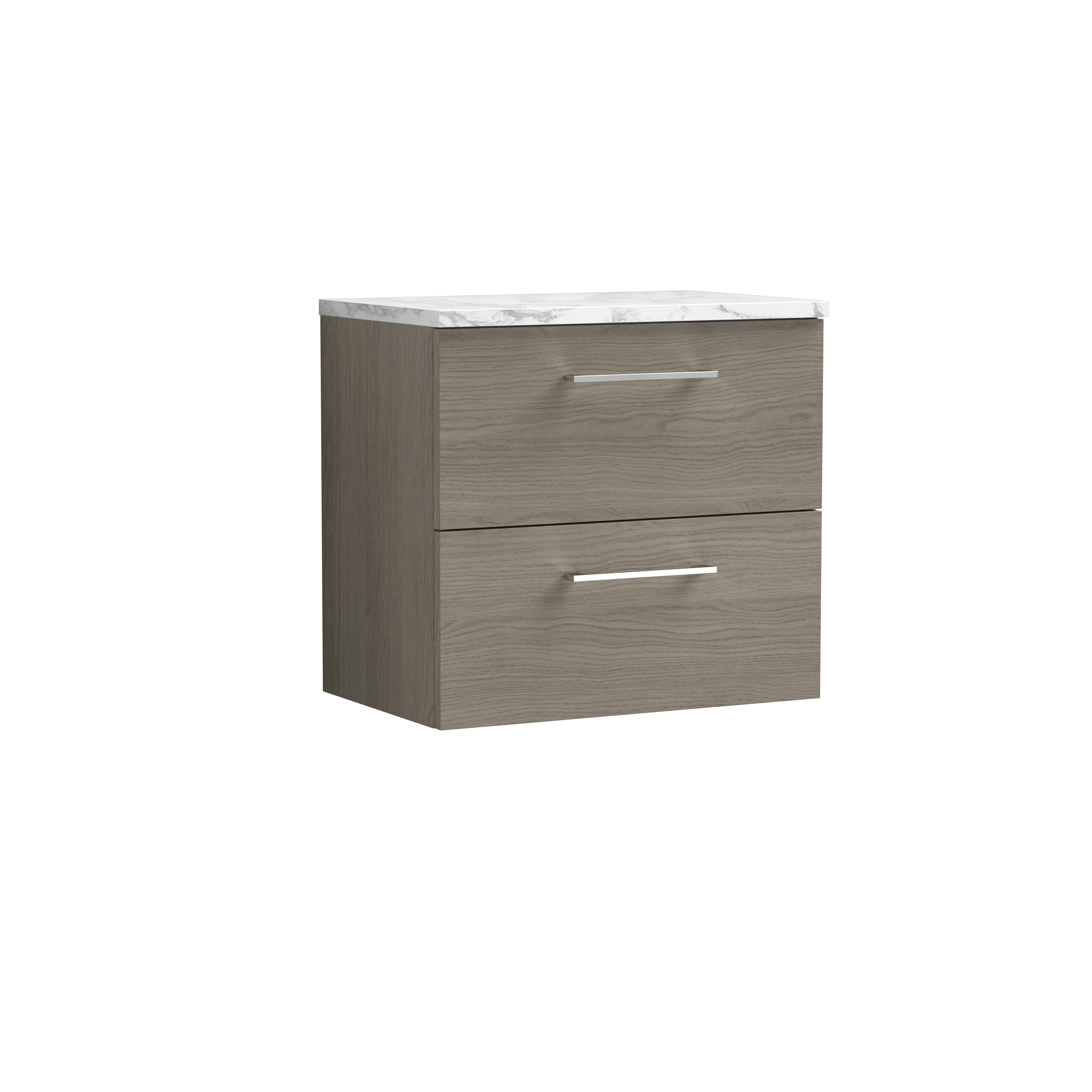 Nuie Arno Solace Oak 600mm Wall Hung 2 Drawer Vanity Unit and Laminate Worktop ARN2524LCM