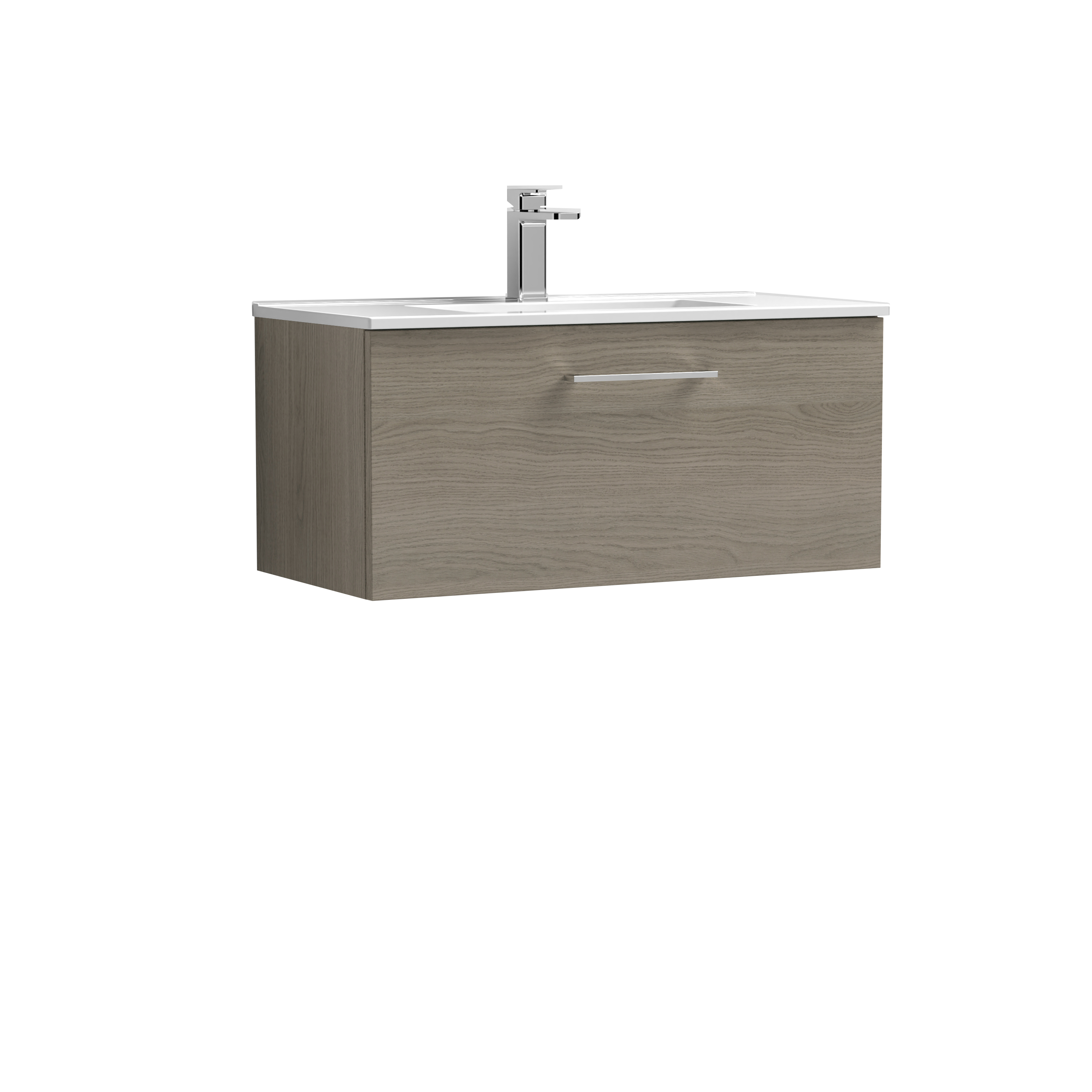 Nuie Arno Solace Oak 800mm Wall Hung 1 Drawer Vanity Unit and Minimalist Basin ARN2525B