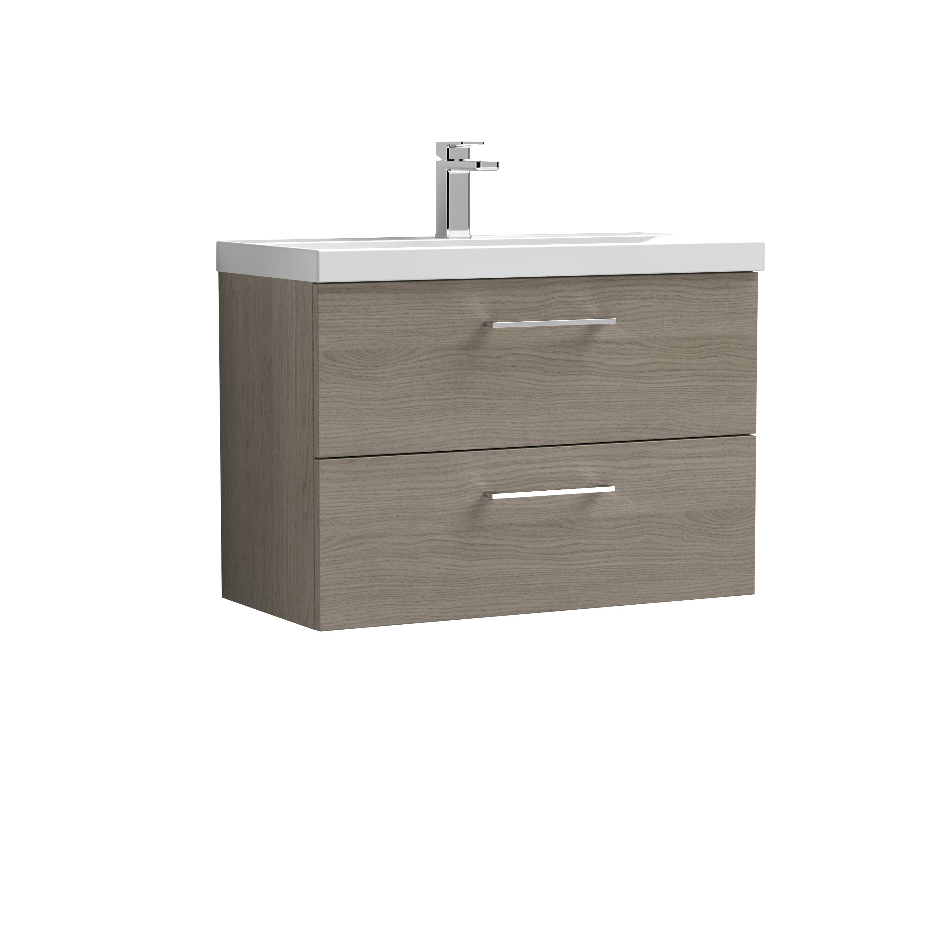 Nuie Arno Solace Oak 800mm Wall Hung 2 Drawer Vanity Unit and Mid Edge Basin ARN2526A
