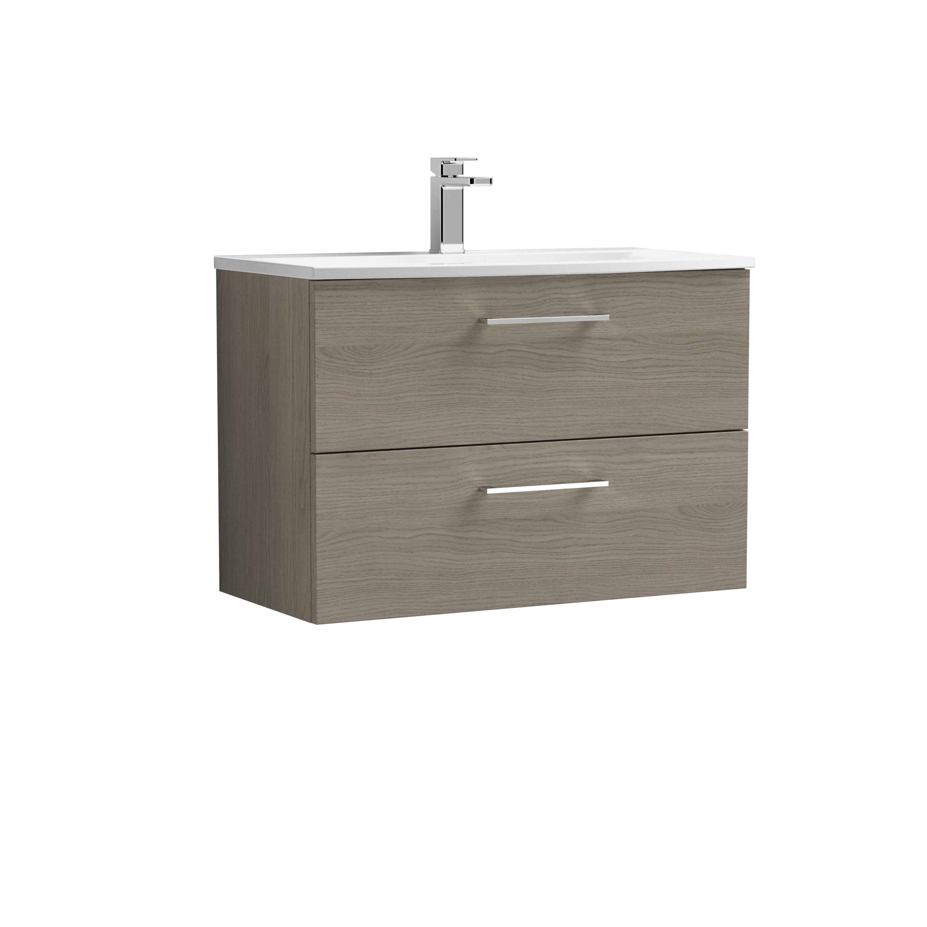 Nuie Arno Solace Oak 800mm Wall Hung 2 Drawer Vanity Unit and Curved Basin ARN2526G