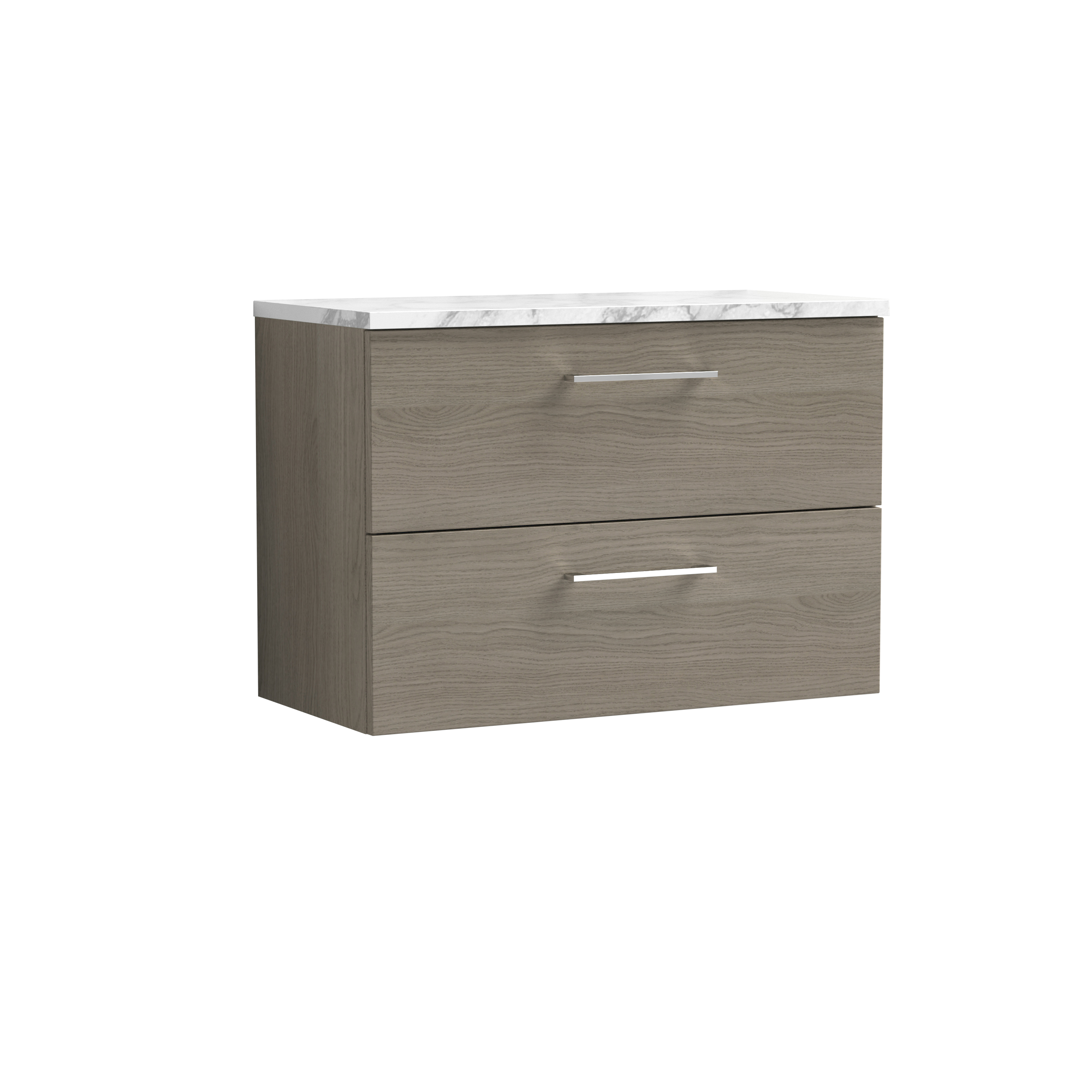 Nuie Arno Solace Oak 800mm Wall Hung 2 Drawer Vanity Unit and Laminate Worktop ARN2526LCM