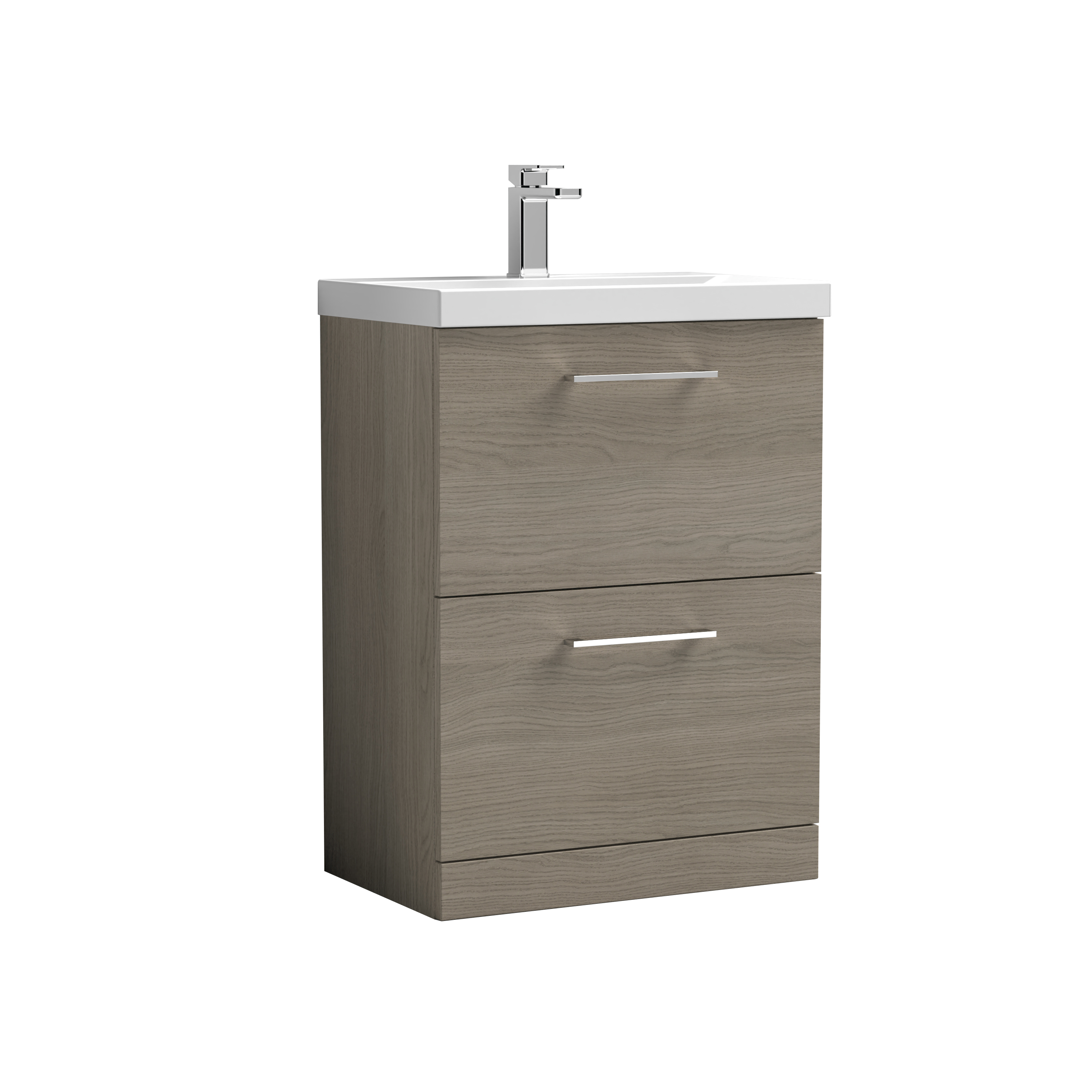 Nuie Arno Solace Oak 600mm Floor Standing 2 Drawer Vanity Unit and Thin Edge Basin ARN2533D