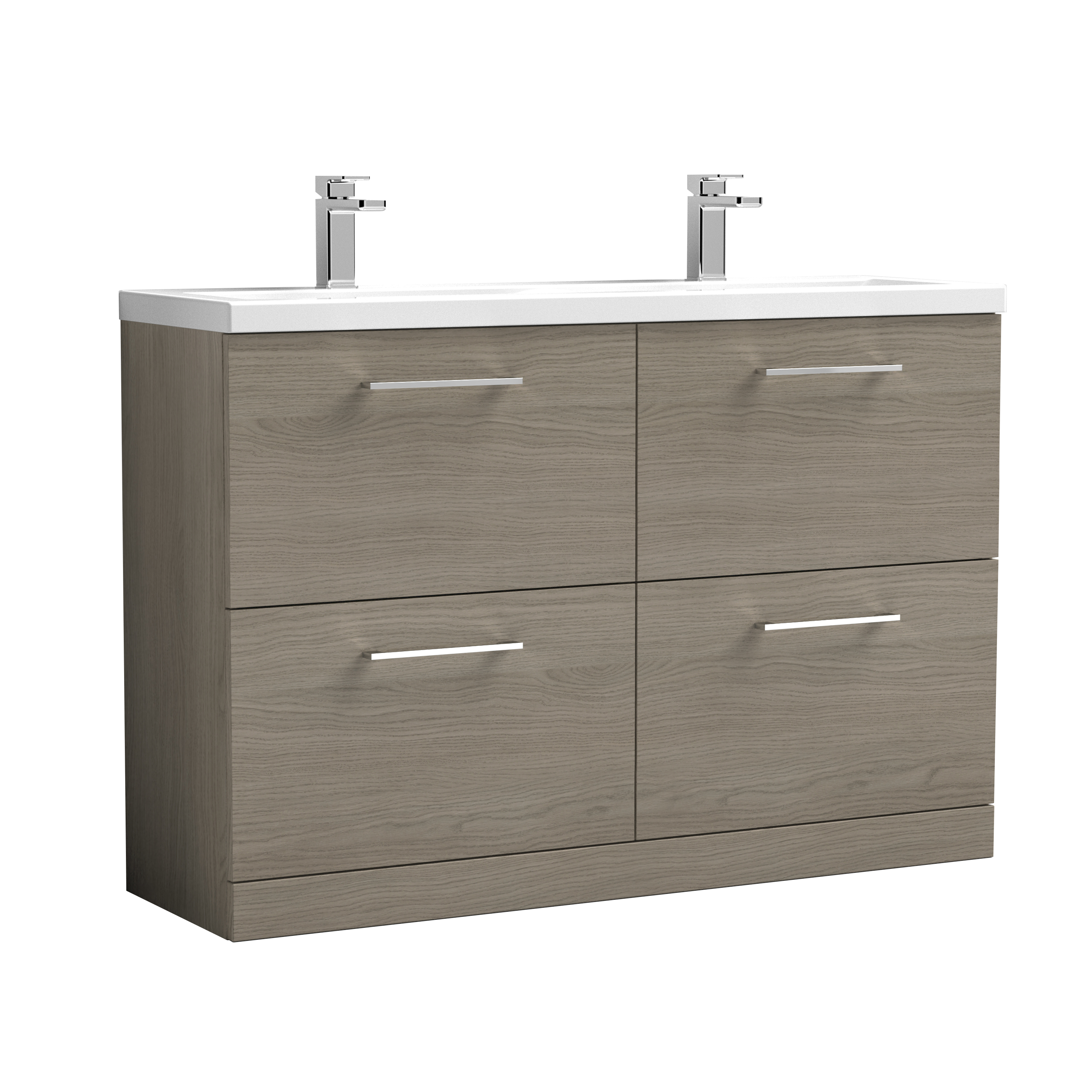 Nuie Arno Solace Oak 1200mm Floor Standing 4 Drawer Vanity Unit and Double Basin ARN2533F