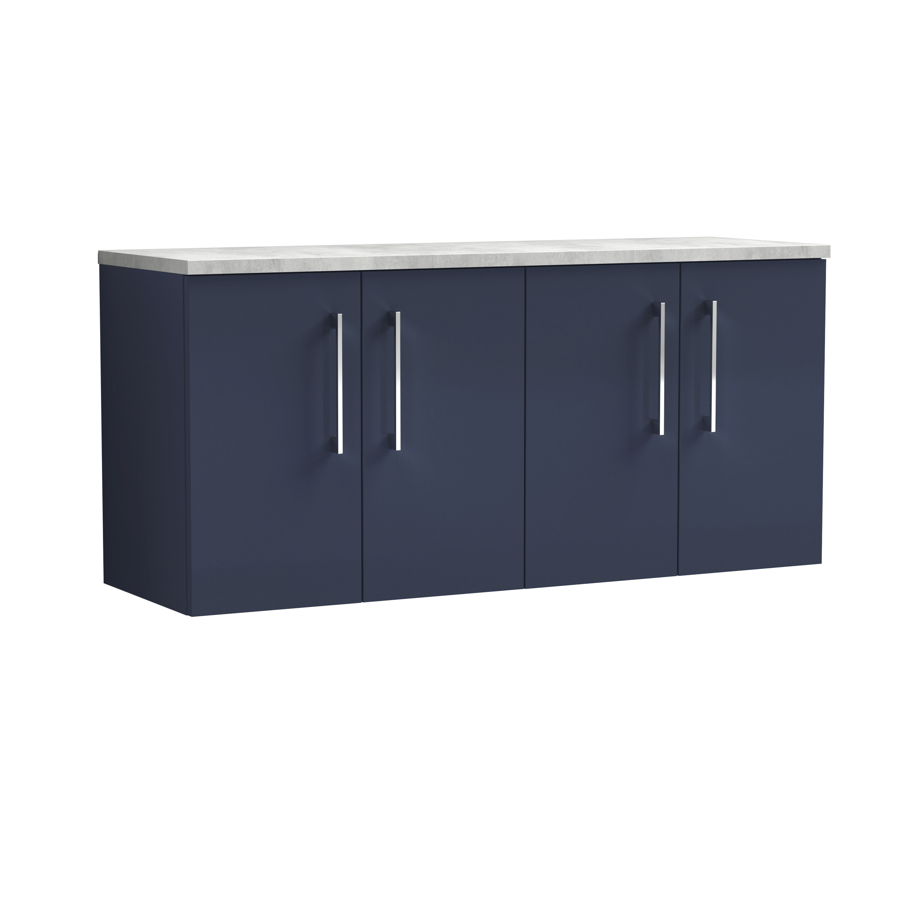 Nuie Arno Midnight Blue 1200mm Wall Hung 4 Door Vanity Unit and Laminate Worktop ARN2923LBG2