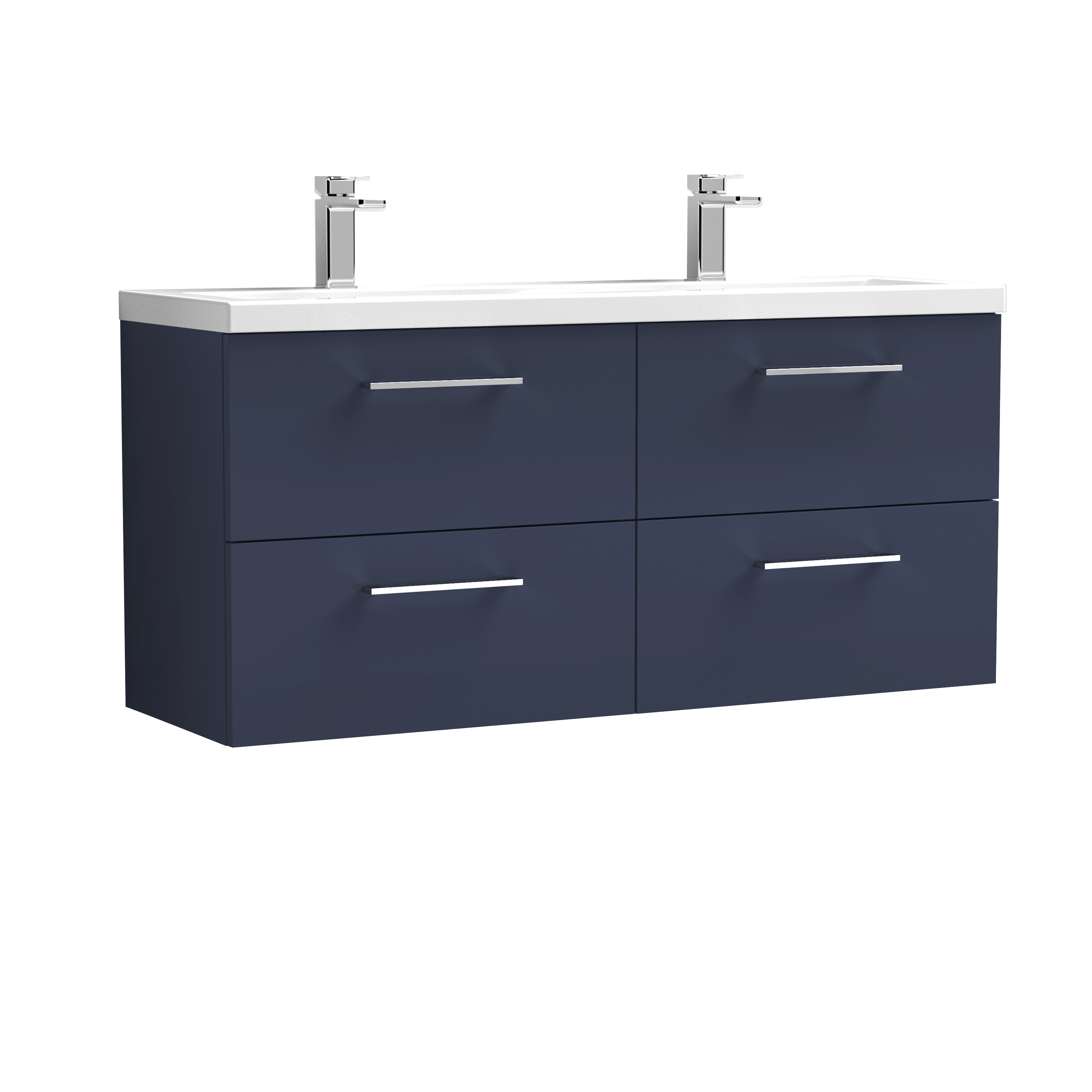 Nuie Arno Midnight Blue 1200mm Wall Hung 4 Drawer Vanity Unit and Double Basin ARN2924F