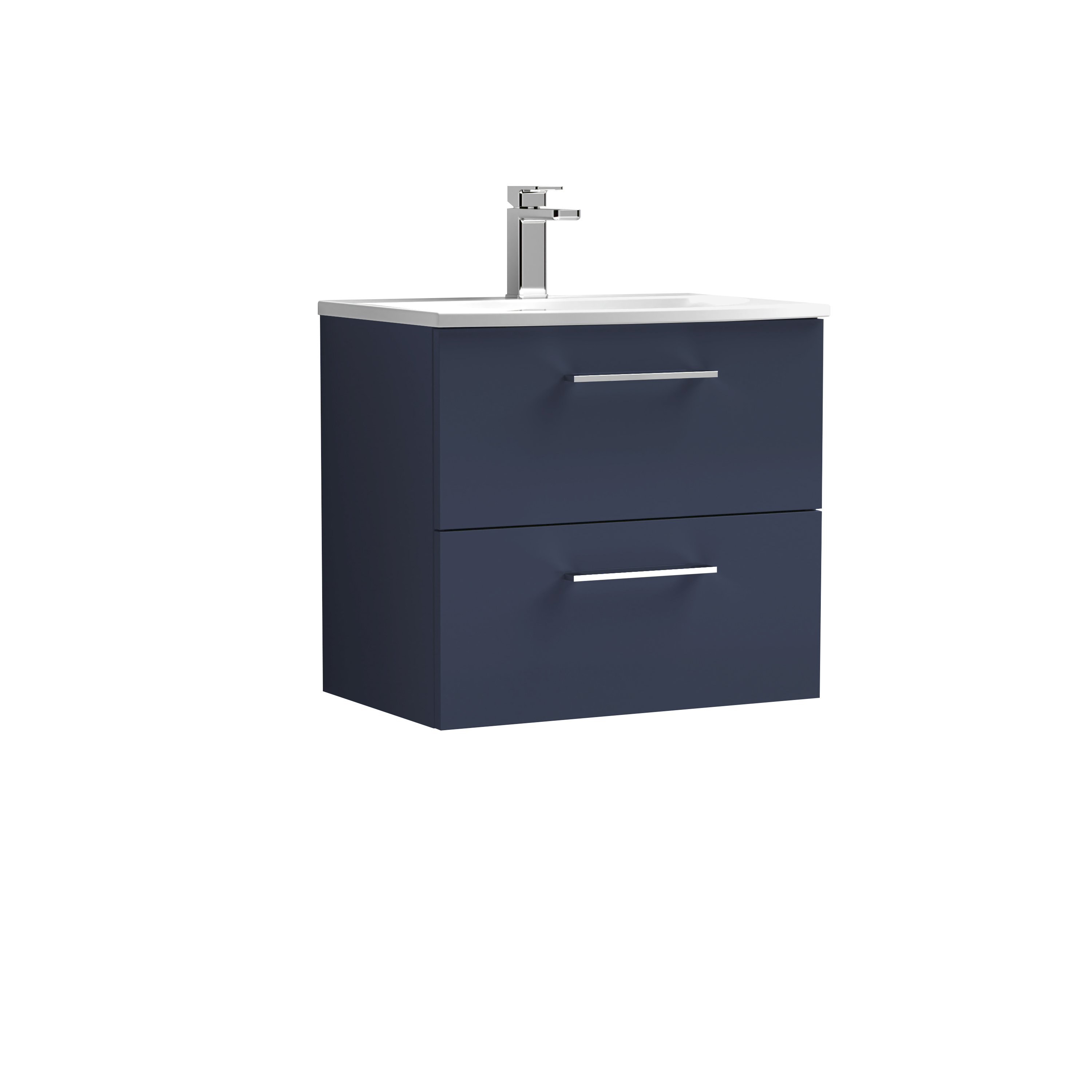 Nuie Arno Midnight Blue 600mm Wall Hung 2 Drawer Vanity Unit and Curved Basin ARN2924G