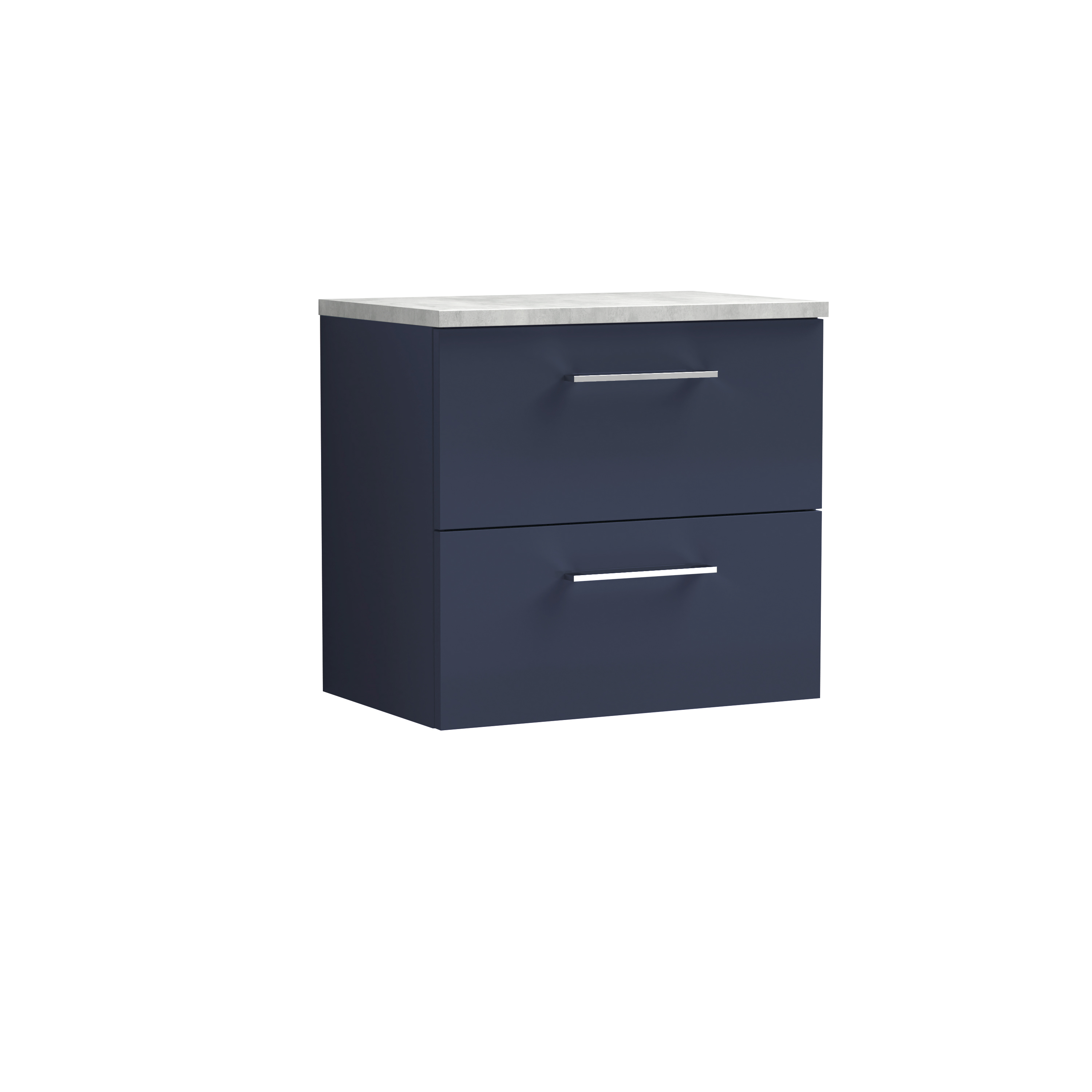Nuie Arno Midnight Blue 600mm Wall Hung 2 Drawer Vanity Unit and Laminate Worktop ARN2924LBG