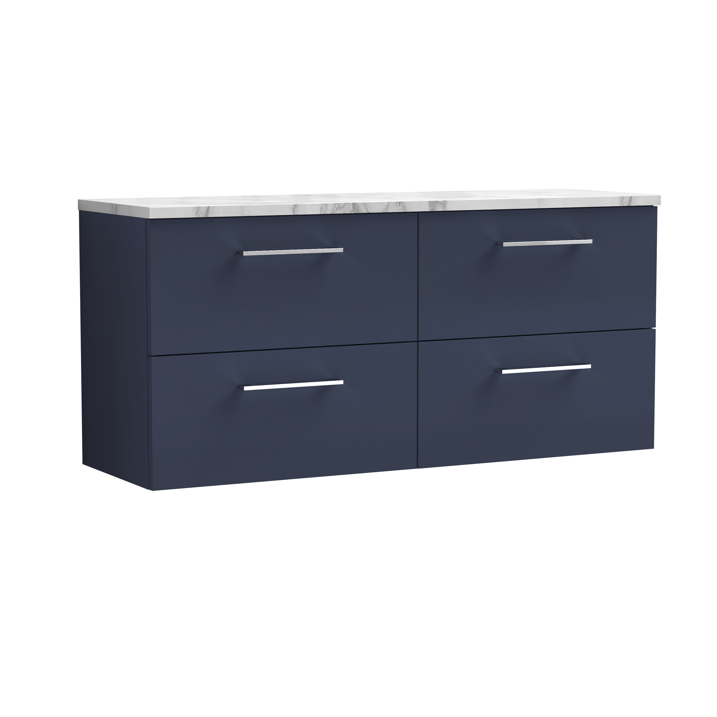 Nuie Arno Midnight Blue 1200mm Wall Hung 4 Drawer Vanity Unit and Laminate Worktop ARN2924LCM2